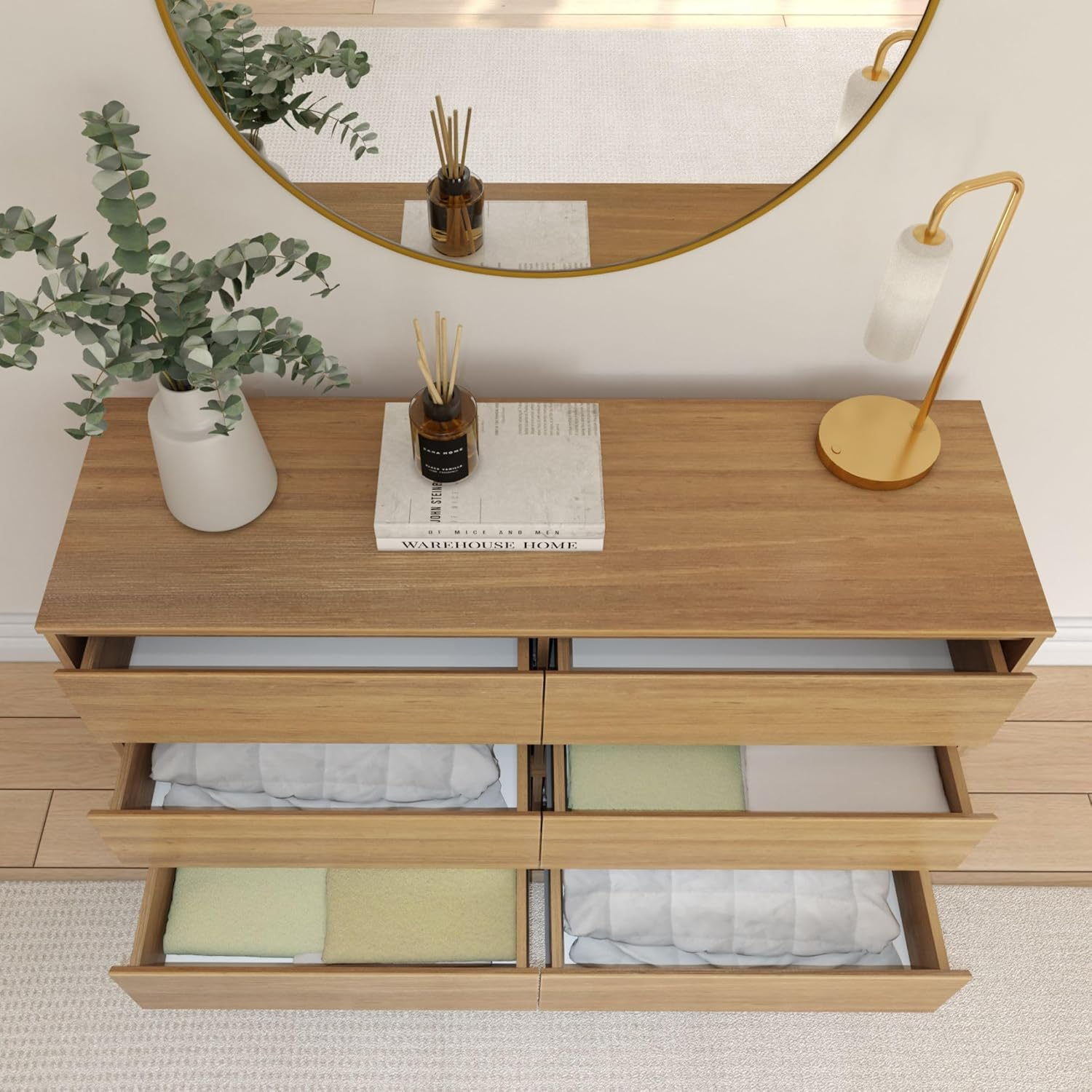 Plank+Beam 6 Drawer Dresser, Modern Storage Cabinet, Solid Wood Storage Drawers, Dressers & Chests of Drawers for Bedroom, Living Room Furniture, Pecan