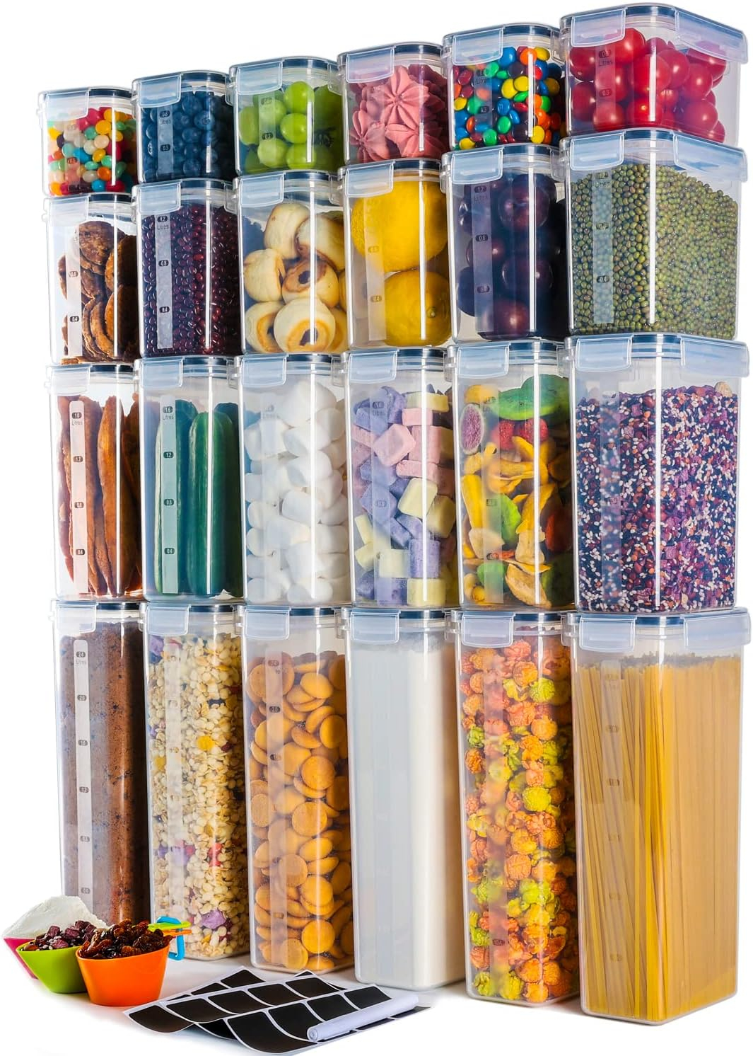 Airtight Clear Pantry Canister Set 14-Pack Dark Gray Stackable Organizer for Food Storage