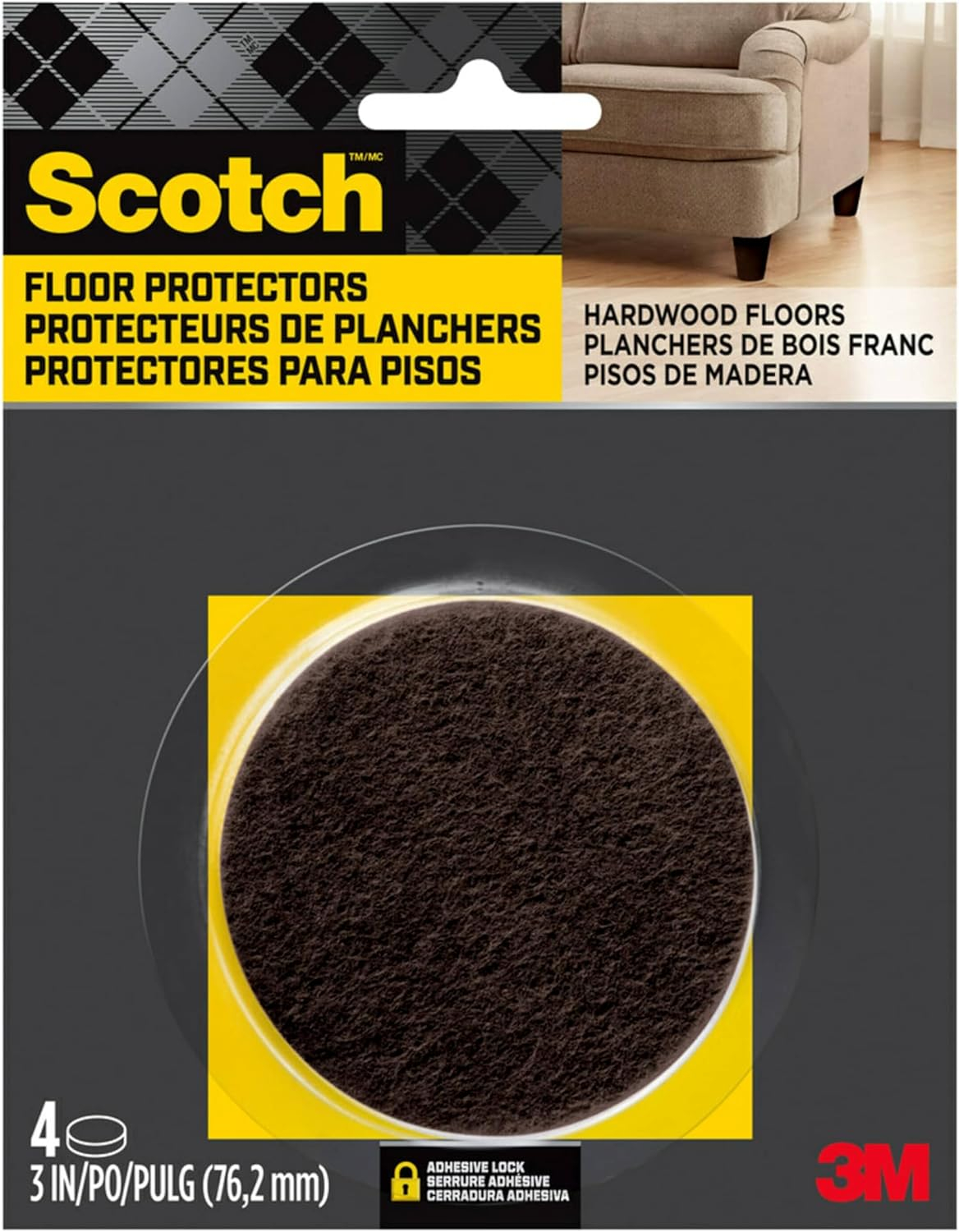 3 in. Brown Round Surface Protection Felt Floor Pads (4-Pack)
