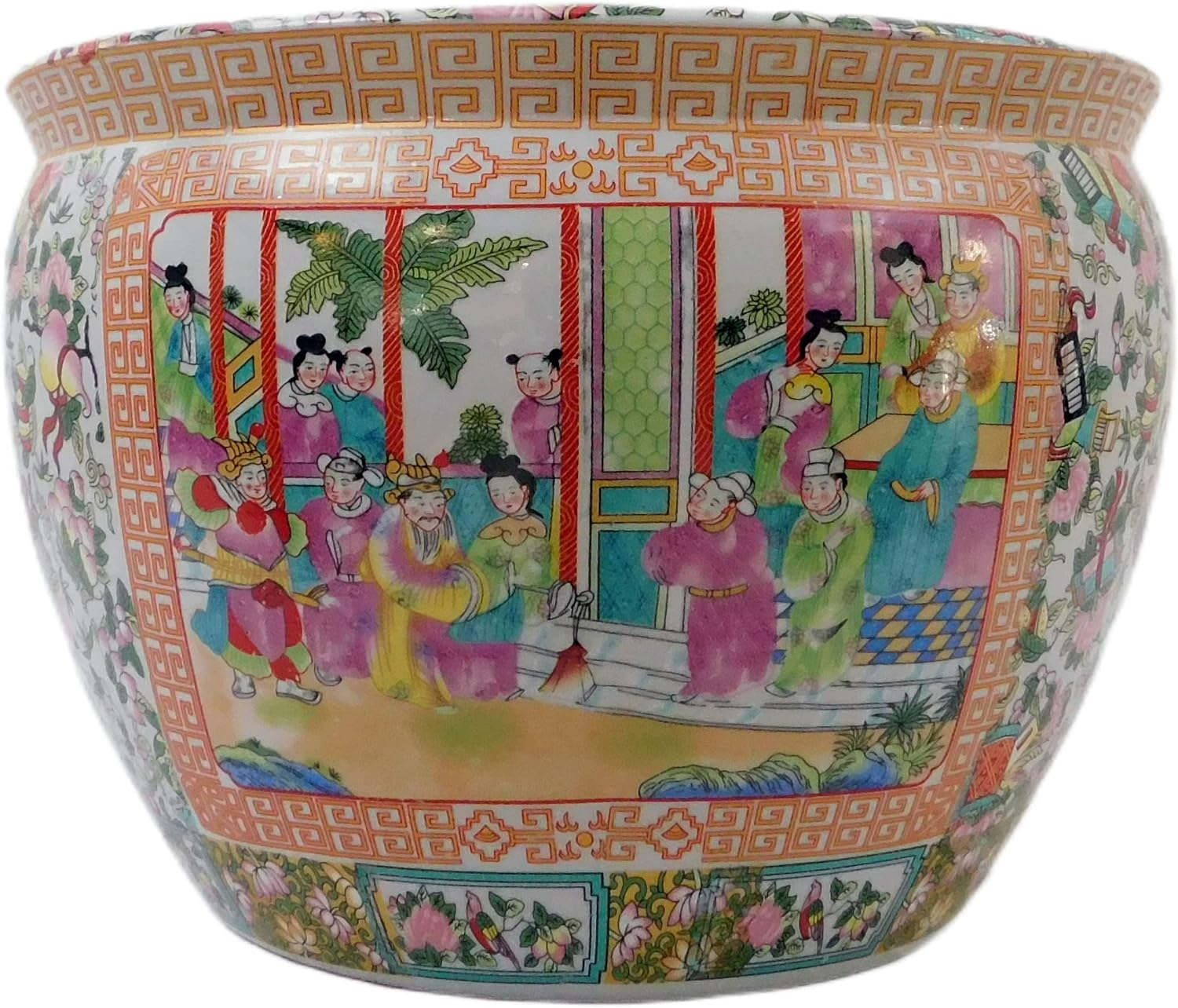Hand Painted Chinese Porcelain Round Plant Pot, 12-inch
