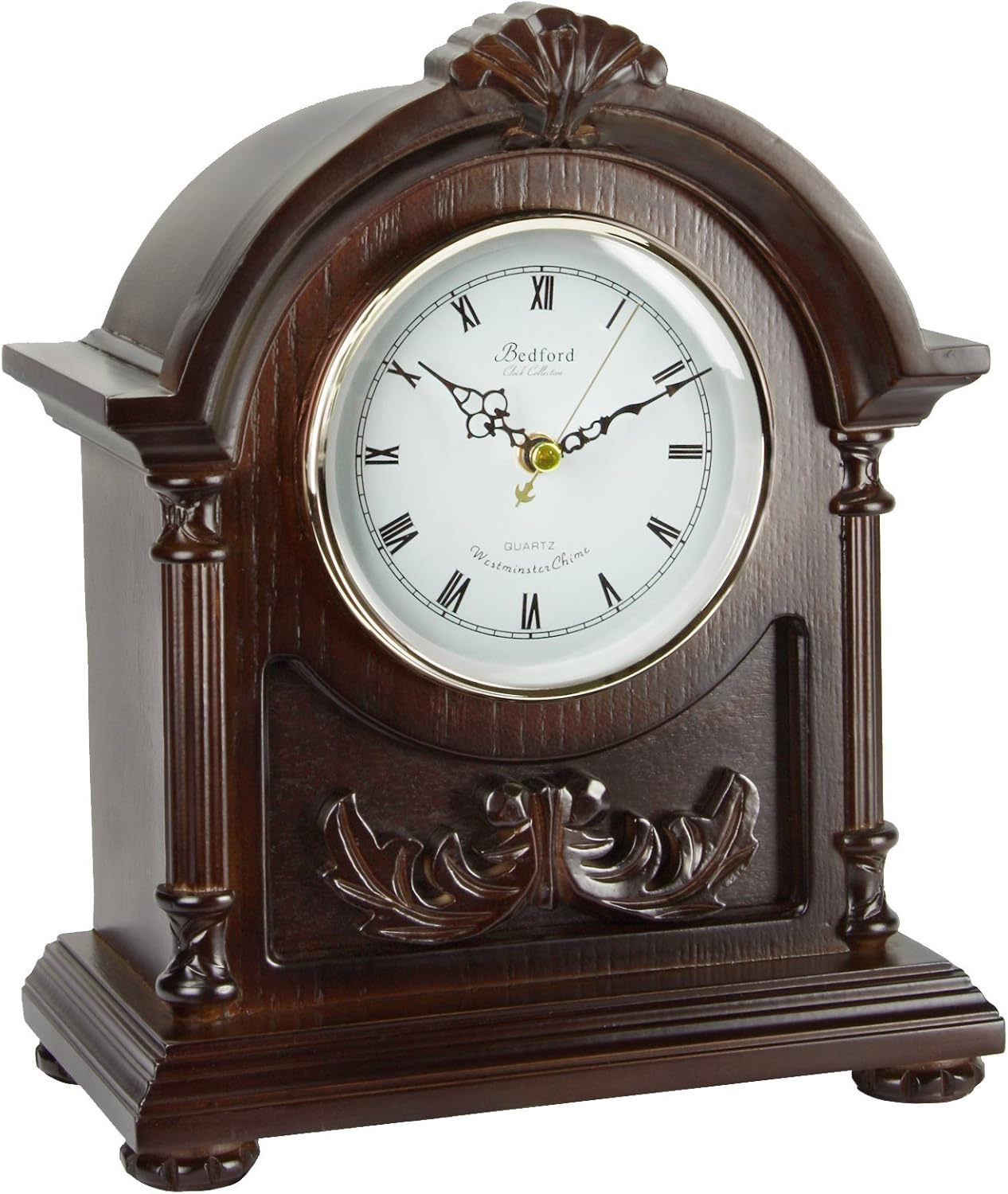 Bedford Clock Collection Wood Mantel Clock with Chimes