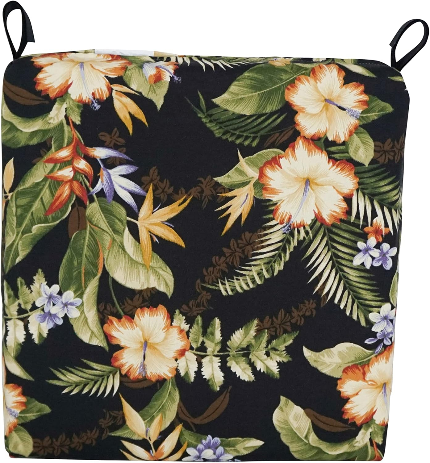 Set of 4 Black Floral Polyester Outdoor Chair Cushions