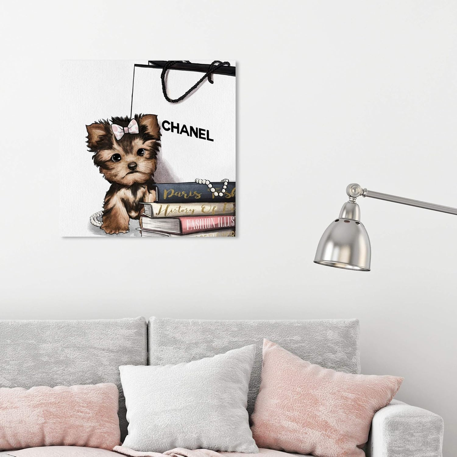 The Oliver Gal Artist Co. Animals Wall Art Canvas Prints 'Fashion Book Yorkie Glam Custom' Home Décor, 24 in x 24