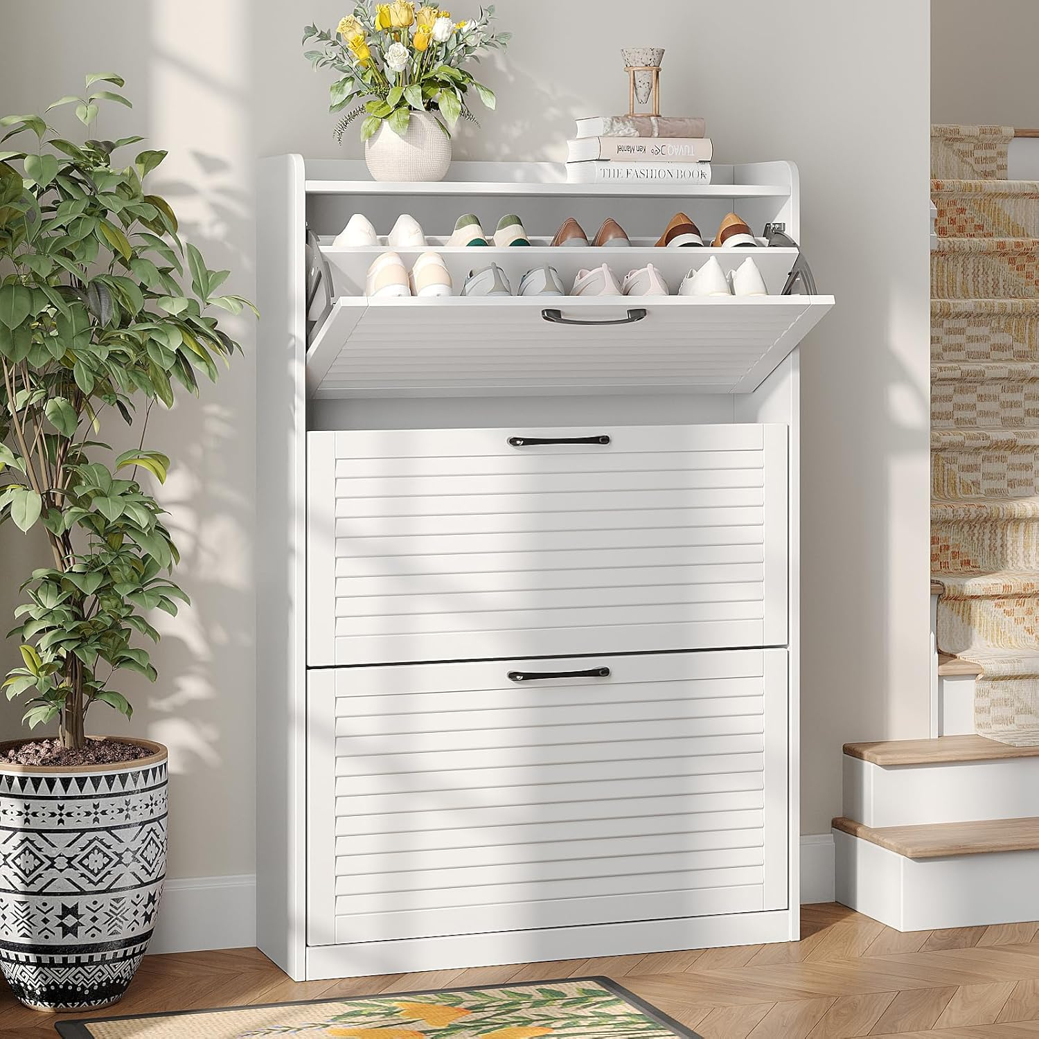 VEANERWOOD Shoe Storage Cabinet with 3 Flip Drawers Modern Shoe Rack Organizer for Entryway, White