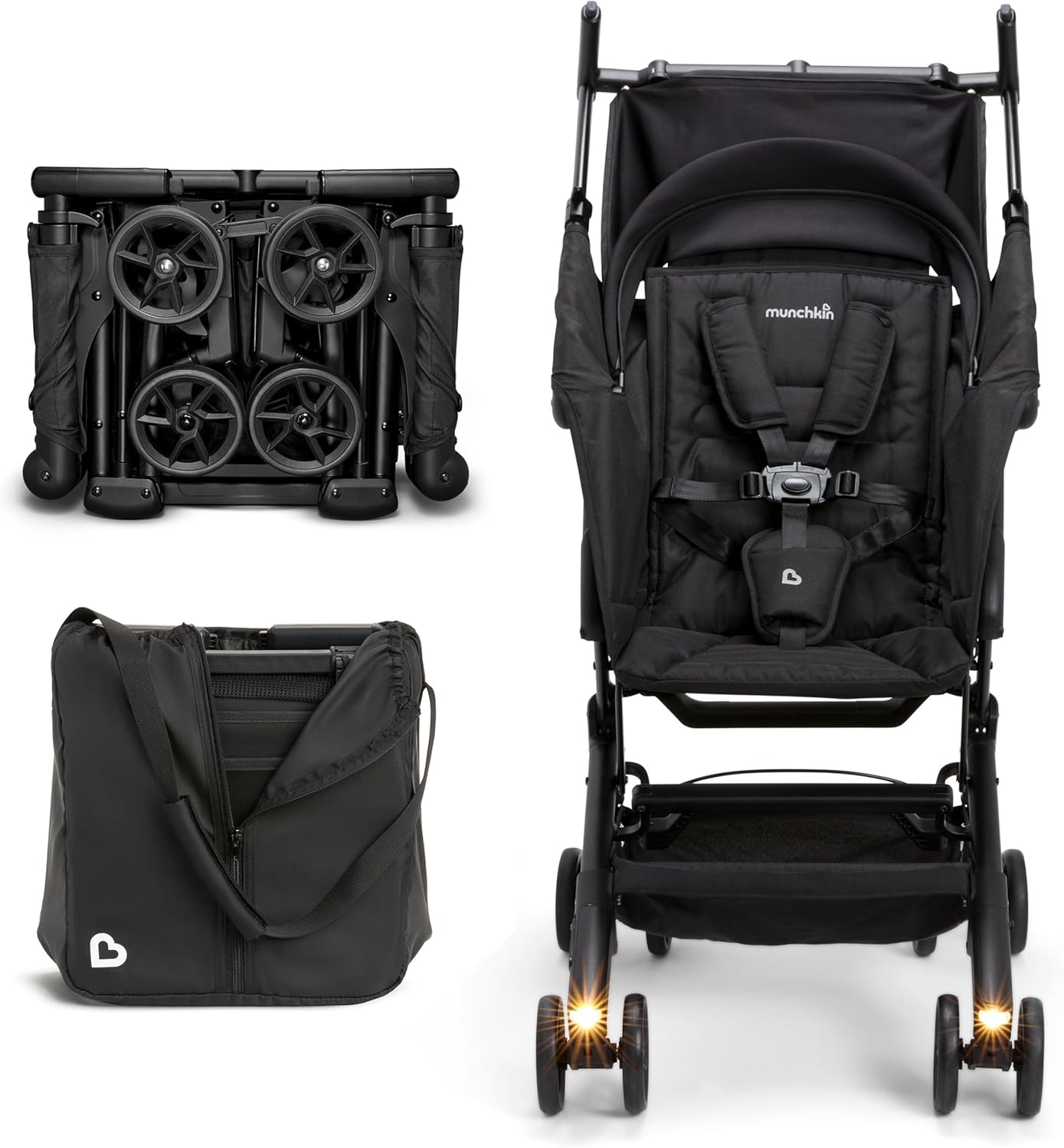 Munchkin Night Owl™ Folding Ultra Compact Travel Baby & Toddler Stroller with Lights, Black, Unisex