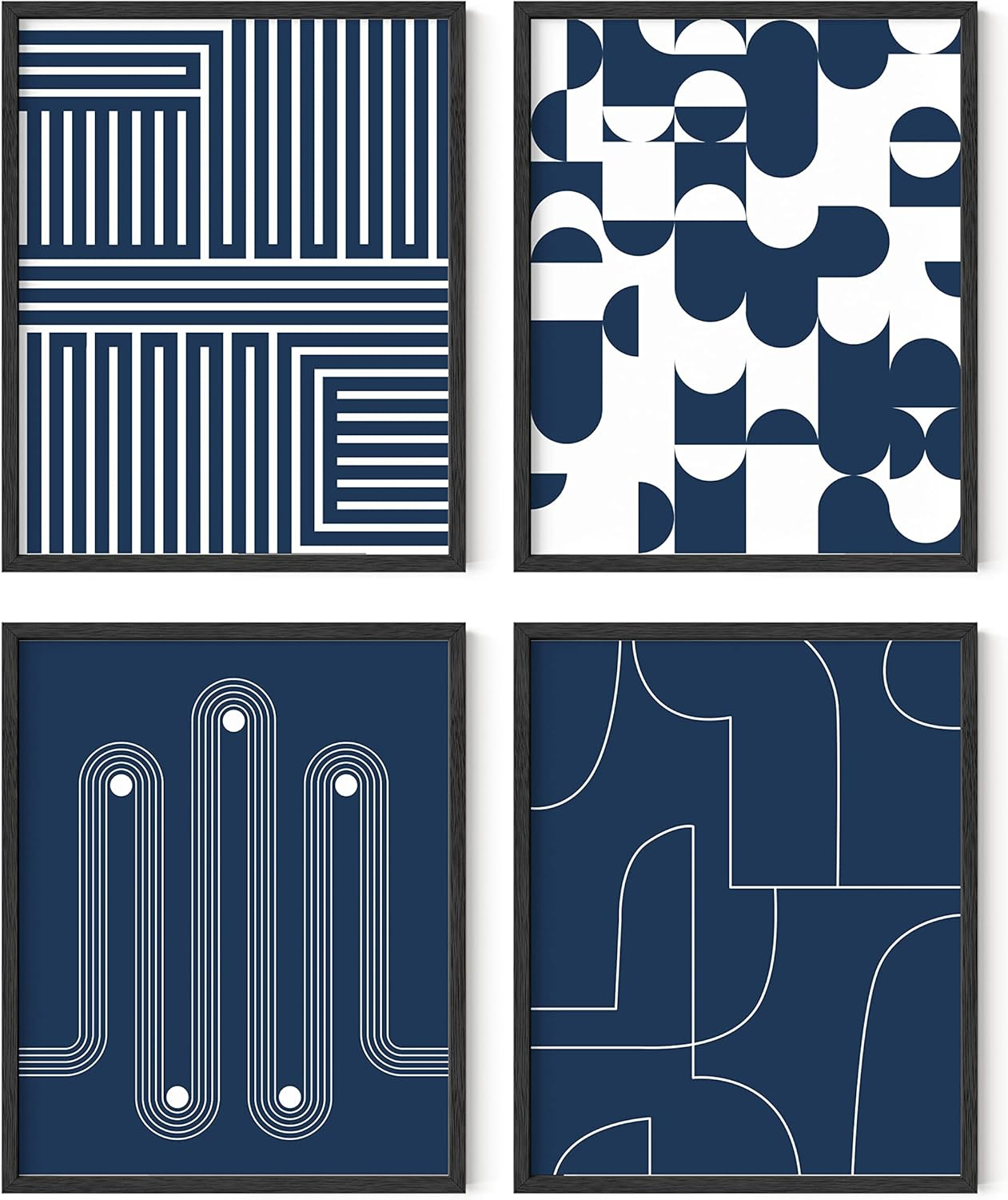 HAUS AND HUES Abstract Art Wall Decor Set of 4 - Abstract Art, Blue Art, Blue Poster, Navy Blue Abstract Art, Blue Art Print, Navy Blue Pictures for Walls, White and Blue Wall Art (Unframed 8x10)
