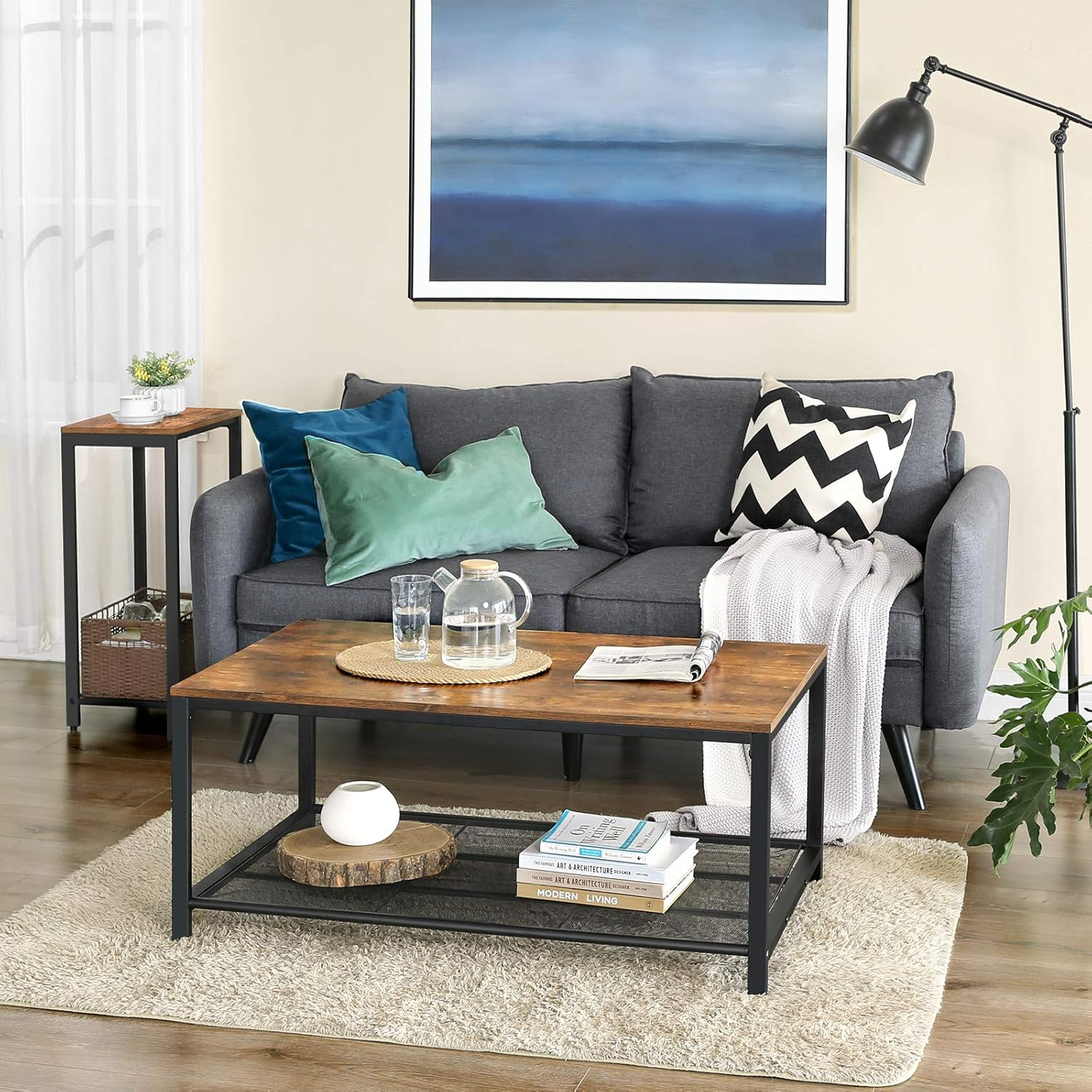 VASAGLE INDESTIC Side Table Space Saving Industrial Rustic Brown and Black