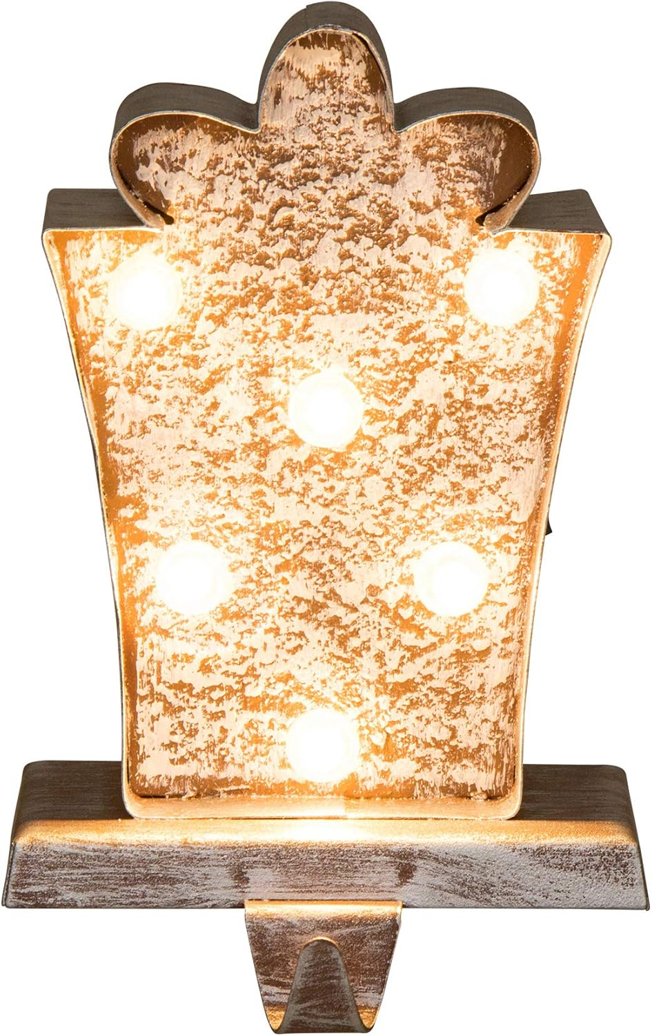 Glitzhome 6.75" H LED Light Gingerbread House Christmas Stocking Holder,Metal Xmas Hanging Hooks Stocking Hanger Battery Operated Stocking Holders for Fireplace Mantle Seasonal Decor