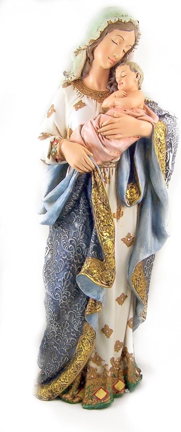 Hand-Painted Resin Madonna and Child Statue, 23.25-Inch