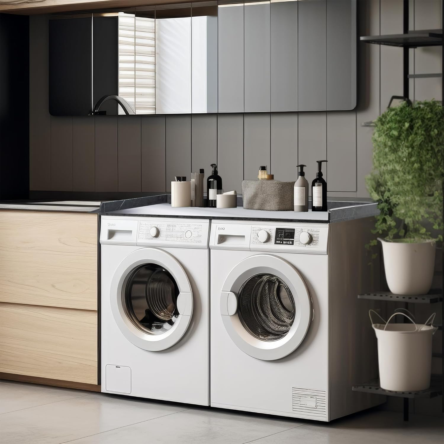 Life Finds Life Finds Black Marble Pattern Washer/Dryer 54 Inch Countertop