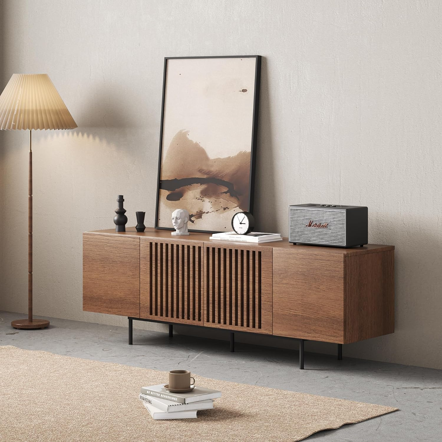 Modern Designs by Crafts and Comfort Napoli TV Stand for 55 to 65 Inch Television - Mid Century Entertainment and Console Center with Storage, Great for Living Room - Brown