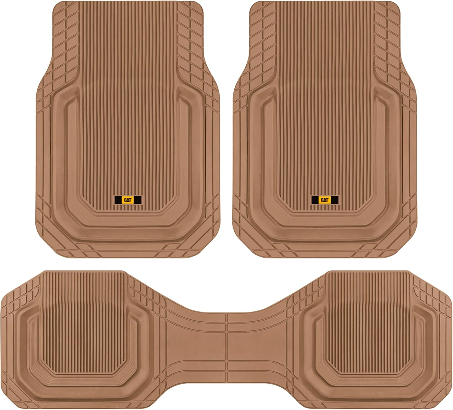Cat® TerrainGuard™ Heavy-Duty 3-Piece All-Weather Rubber Floor Mats for Car, Beige