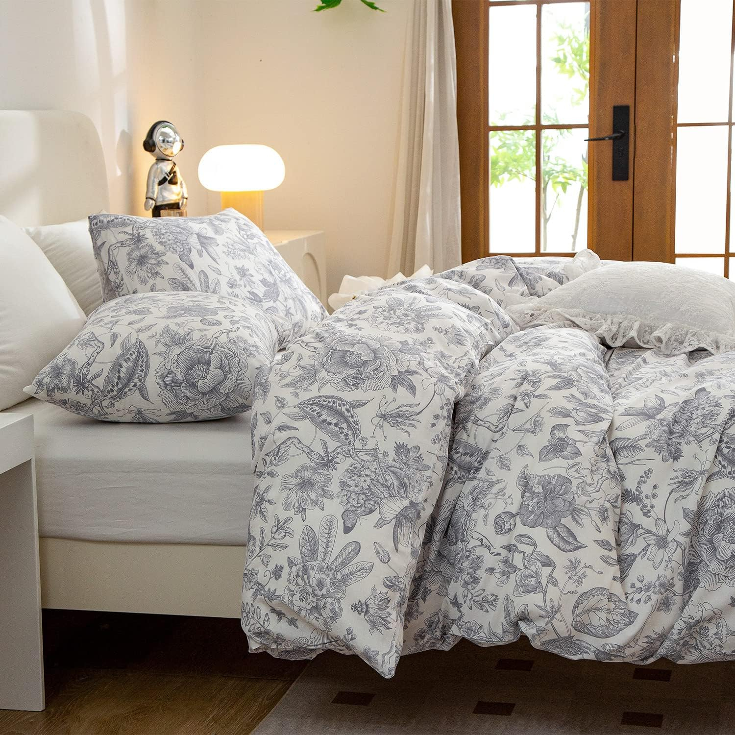 Floral Comforter Set Twin 2 Pieces Soft Cute Vintage Floral Bedding Comforter Lightweight Garden Style Floral Botanical Comforter Set for All Seasons 1 Comforter and 1 Pillowcases