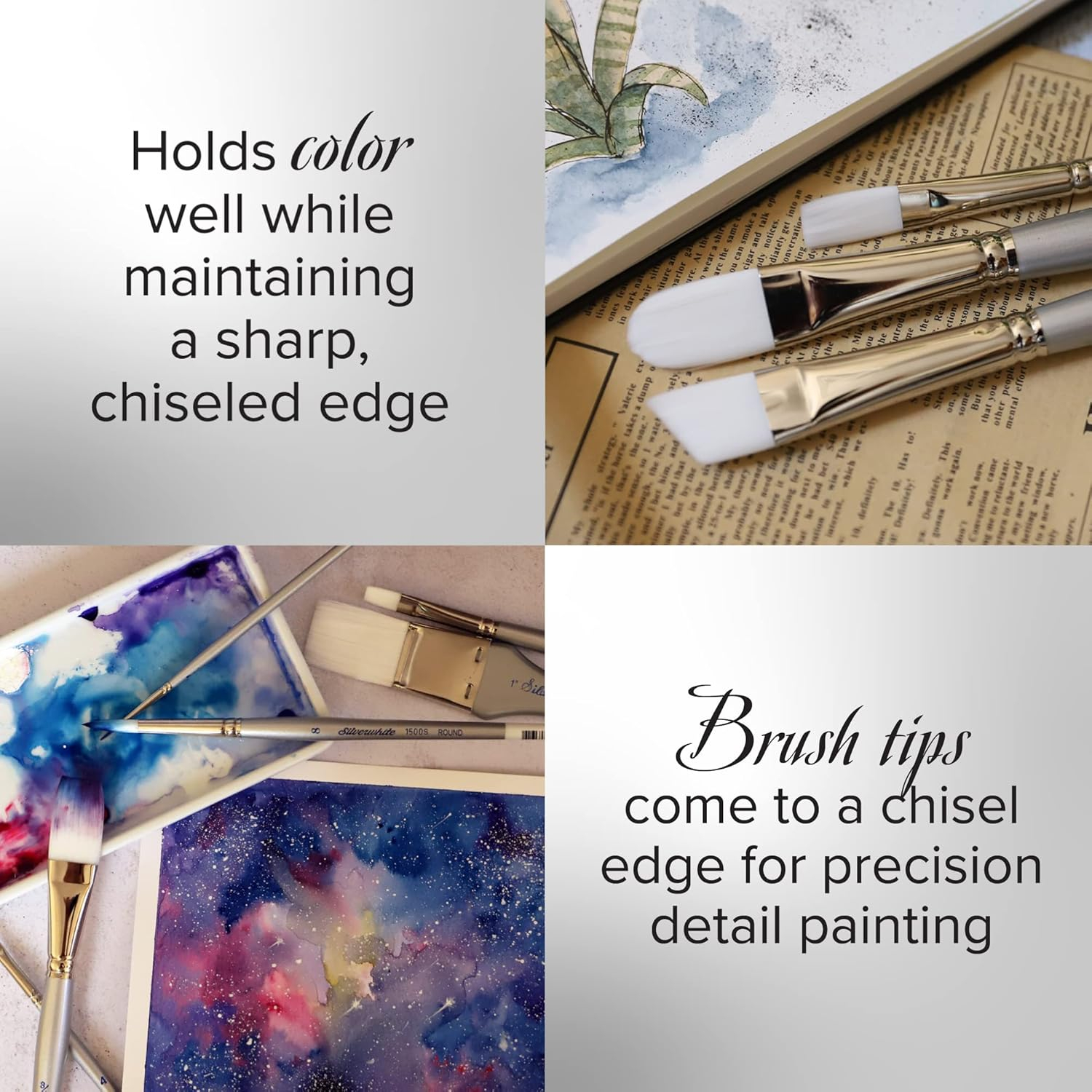 Silver Brush Limited 1514S -1 Silverwhite Edgewater Wash Paintbrush for Watercolor, Gouache, Inks, Dyes, Fluid, & Flow Acrylic, Size 1 Inch, Short Handle