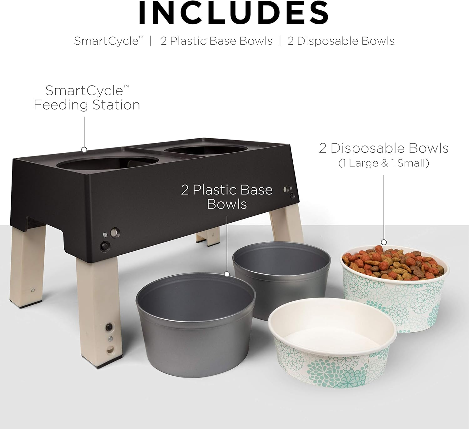 Glad for Pets Smart Cycle Adjustable Feeding Station System | Elevated Dog Bowl Inserts With 3 Height Options for Dogs | Includes 4 Disposable Dog Bowls