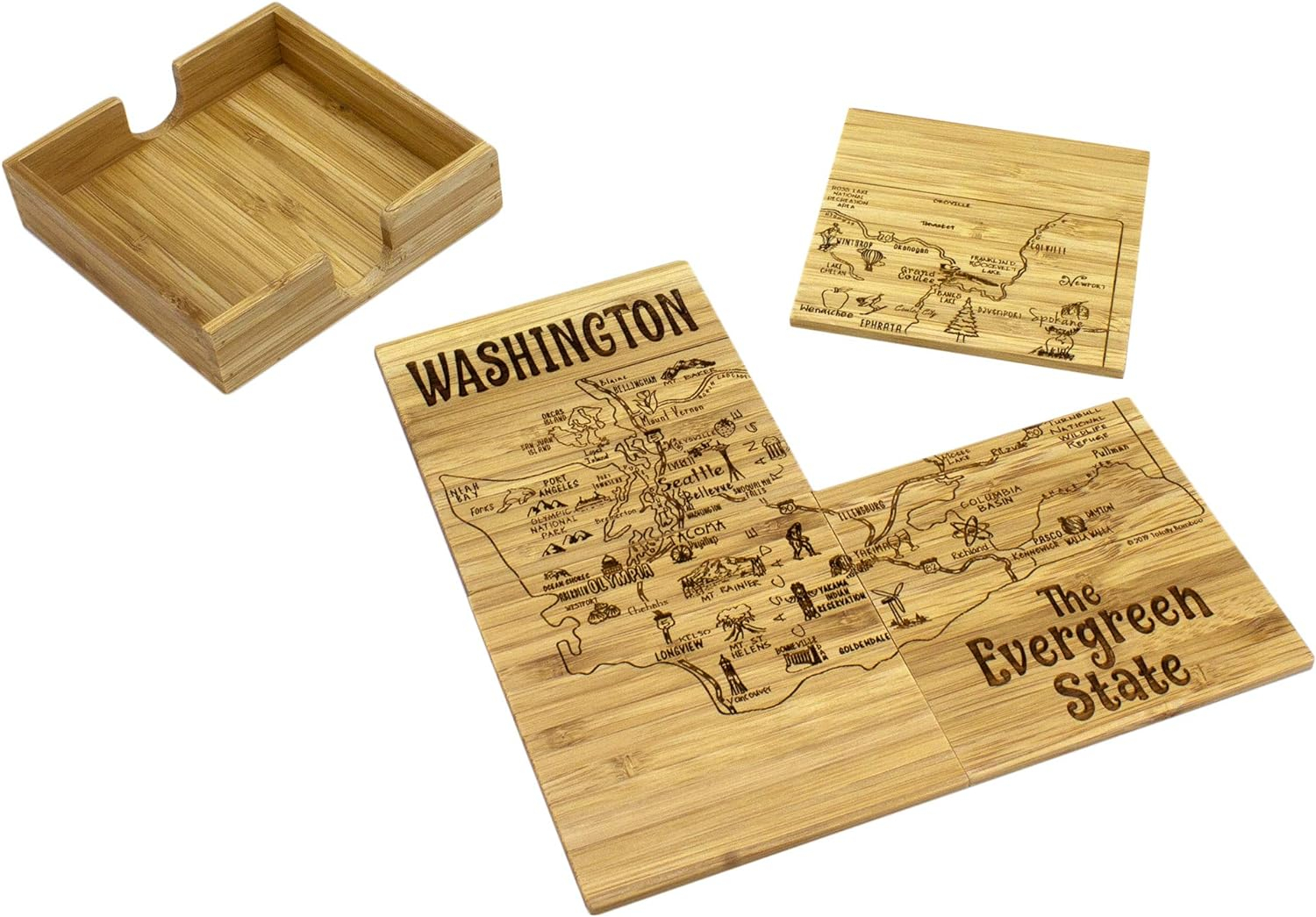 Washington State Bamboo Puzzle Coaster Set with Case