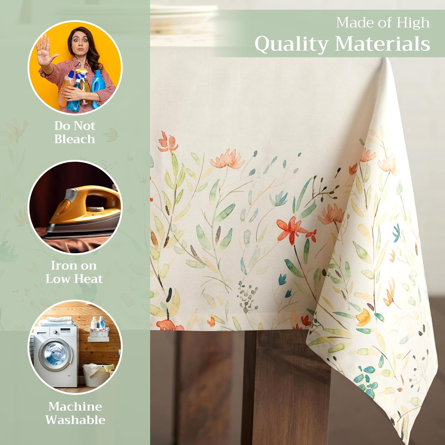 Maison d' Hermine Table Cloth Rectangle Table 100% Cotton 60 x 90 Inches Tablecloth Reusable Decorative Everyday Use for Dining Room, Farmhouse, Home, Party, Festive & Wedding Spring Summer - Colmar