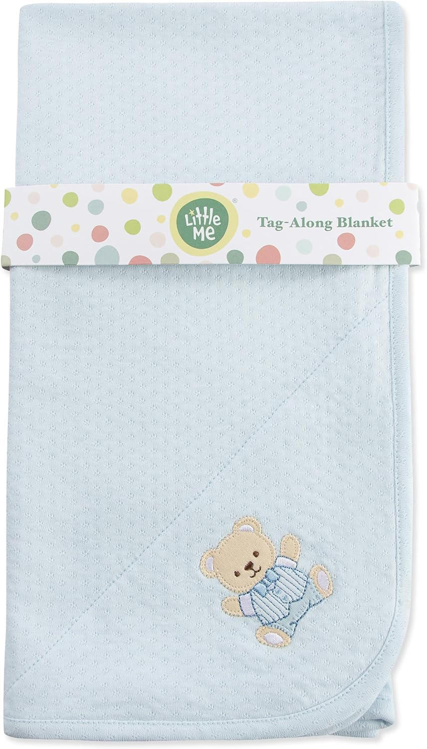 Light Blue Cotton Baby Blanket with Cute Bear Patch