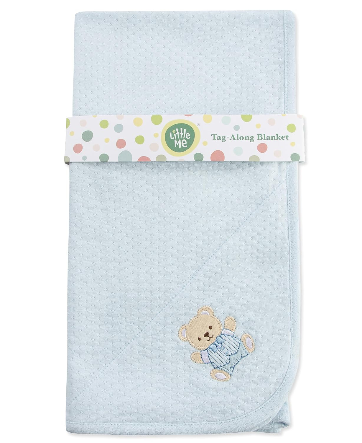 Light Blue Cotton Baby Blanket with Cute Bear Patch