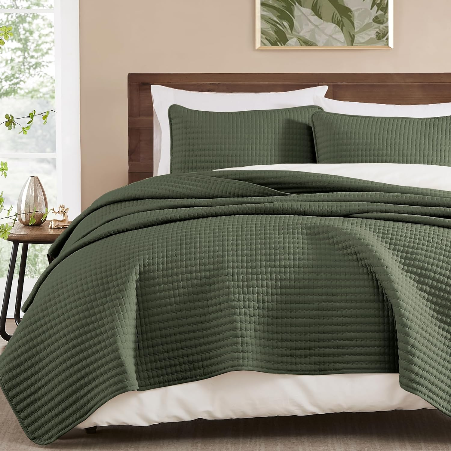 Lightweight Soft Bedspread Coverlet Green - 3 Piece - Queen