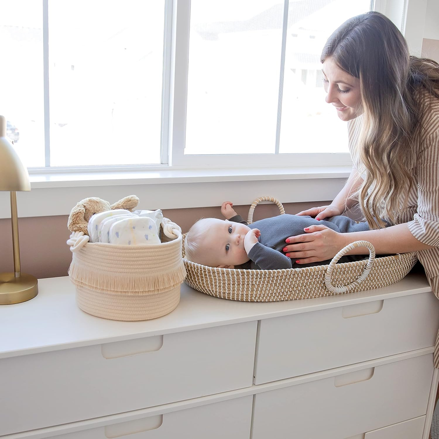 NaturalCozy 3-Piece Boho Decor Storage Basket Set – Cotton Rope Woven Baskets for Organizing! Small Baby Stuff, Shower, Gift Basket, Nursery Planter, Toy Shelves