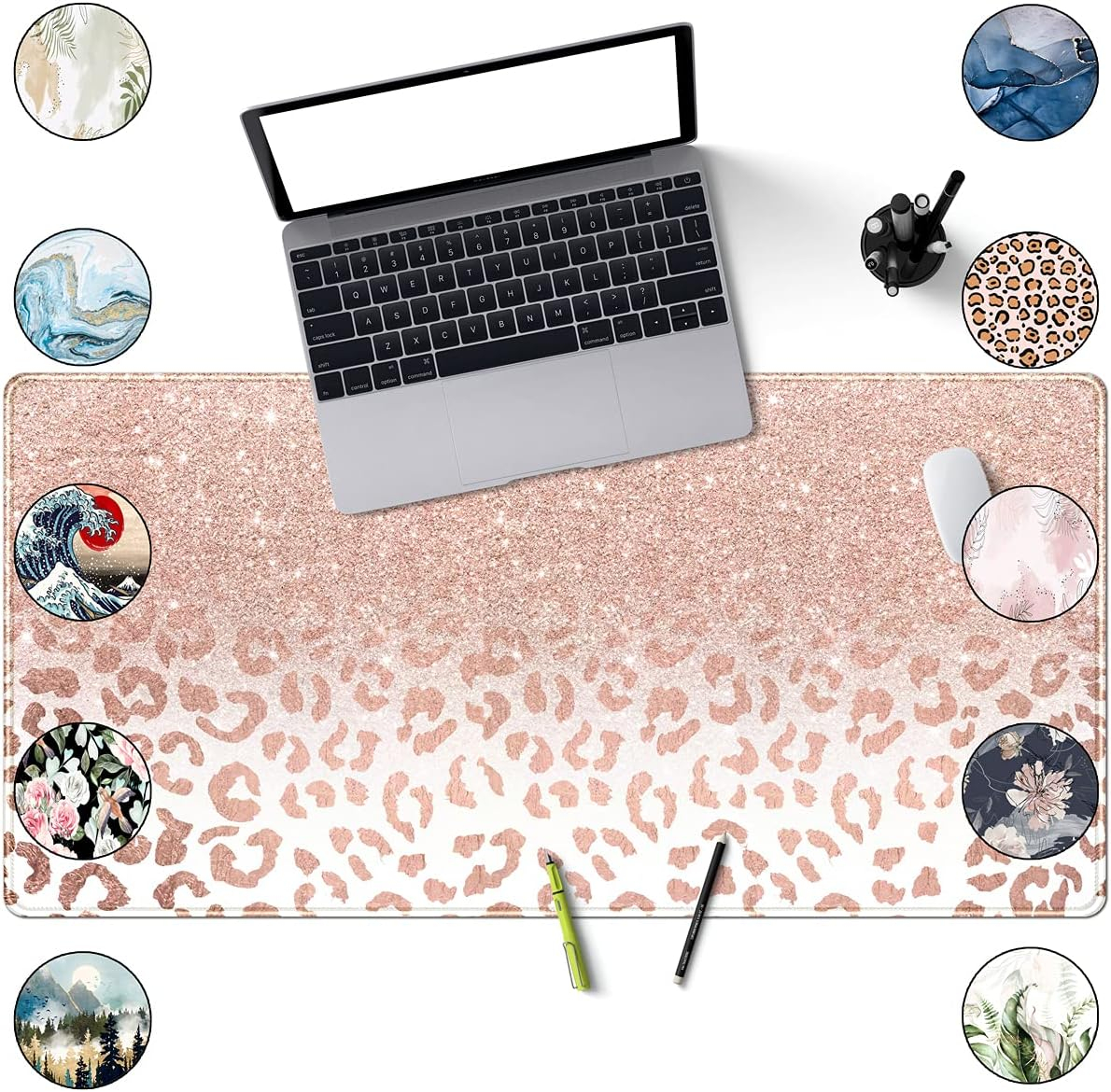 Pink Rose Gold Leopard Print XXL Gaming Desk Mat