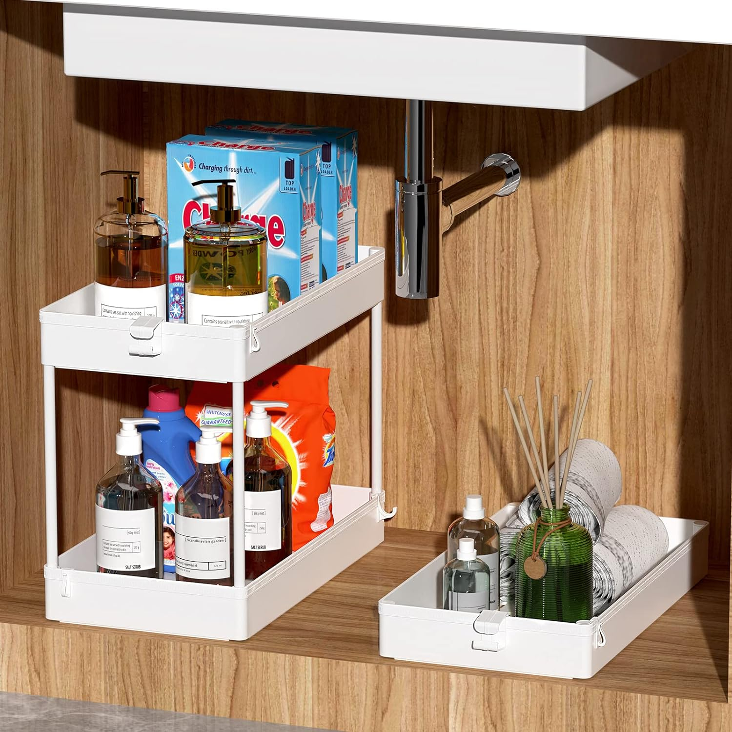 SPACEKEEPER Rolling Storage Cart 3 Tier, Bathroom Cart Organizer Laundry Room Organizer Utility Cart Mobile Shelving Unit Multi-Functional Shelves for Office, Kitchen, Bathroom, White