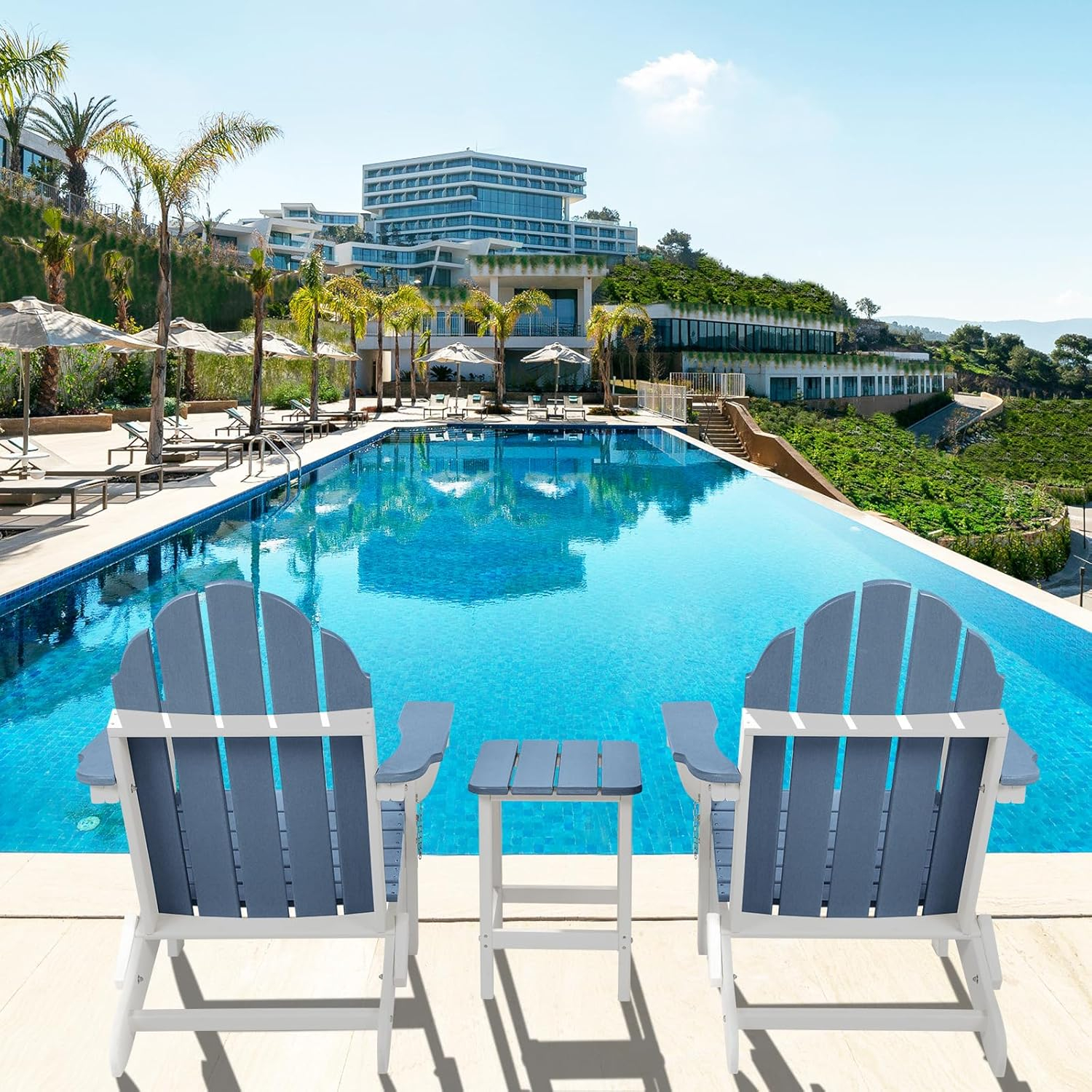 Aoodor HDPE Outdoor All-Weather Folding Adirondack Chair for Patio, Garden, Backyard, Lawn, Fire Pit, Navy Blue