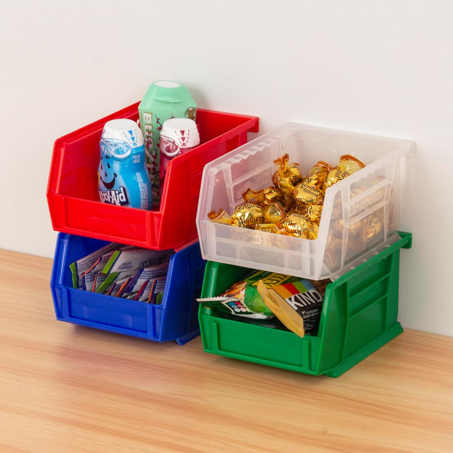 Akro-Mils Stackable Storage Bins, AkroBins 30210 Stacking Organizer, 5"x4"x3", Red, 6-Pack