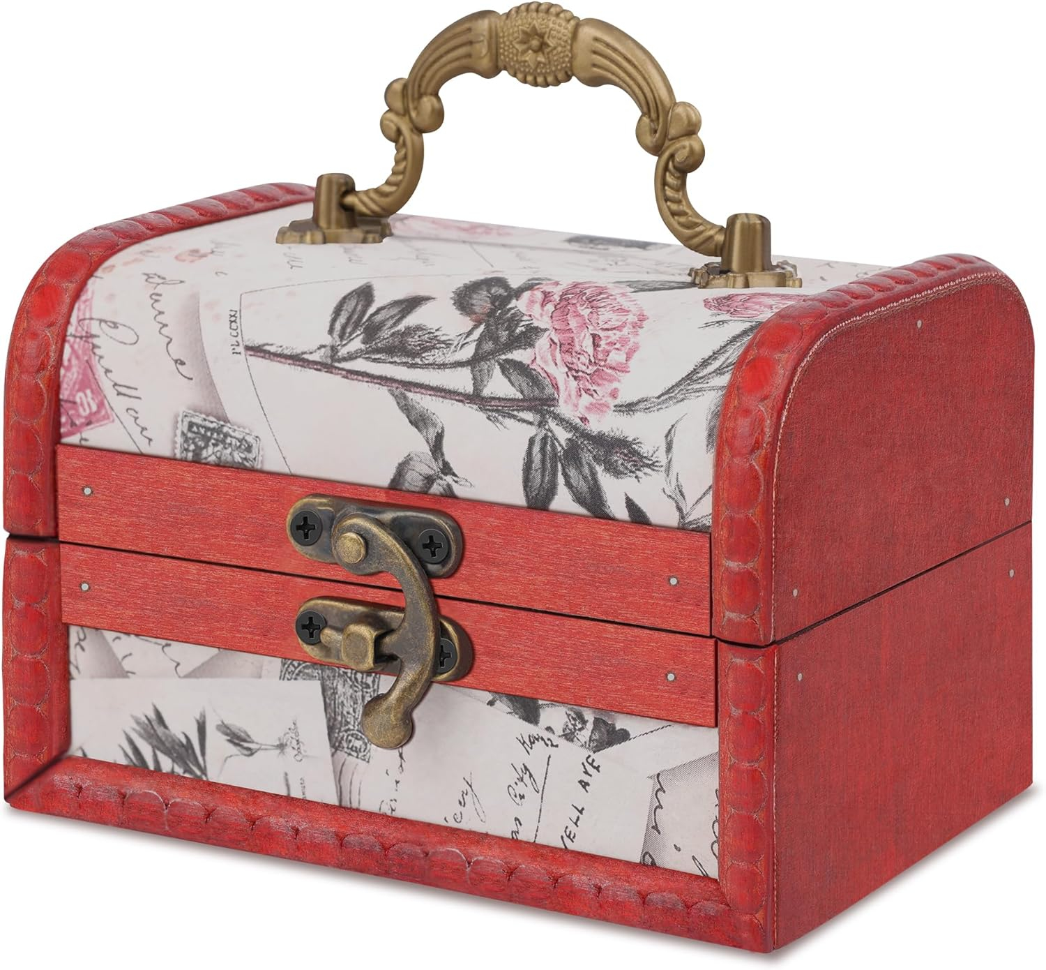 Coolrunner Handmade Retro European wooden box Vintage Wooden Treasure Case Decorative Trinket Jewelry Storage Box Old Memory (1) (Style 1)