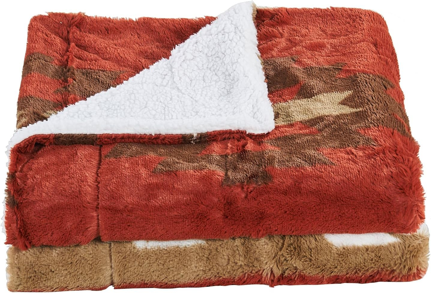 Home Soft Things Christmas Southwest Faux Fur Sherpa Throw - Brick Red - 50" x 60"