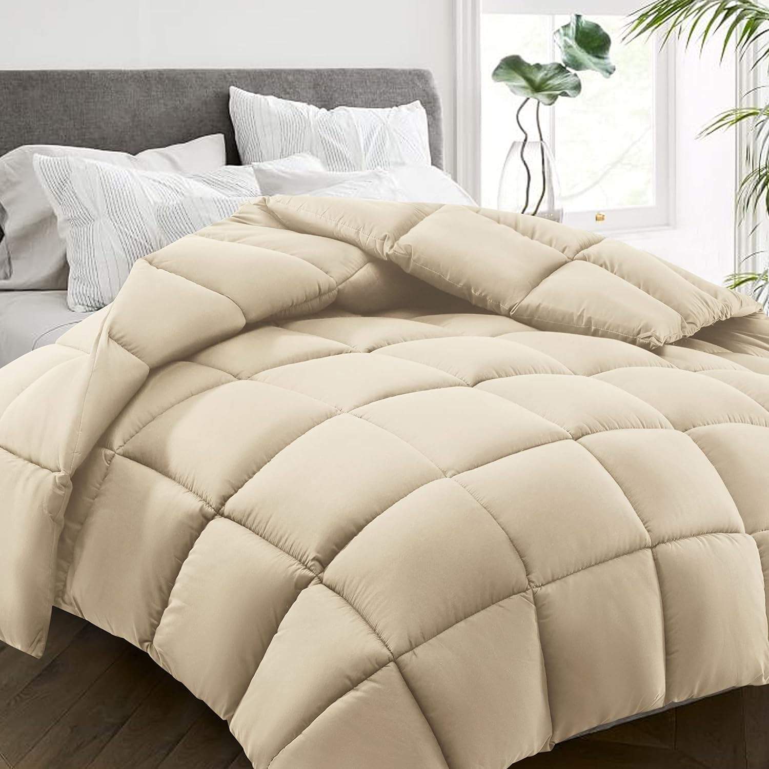 All Season King Size Bed Comforter Beige - King