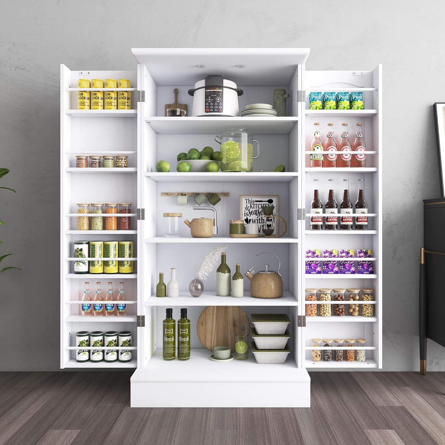 47” Pantry Storage Cabinet, Freestanding Kitchen Pantry Cabinet with Drawer and Adjustable Shelves, White Kitchen Pantry Storage Cabinet, Buffet Cupboards Sideboard for Home Office Use