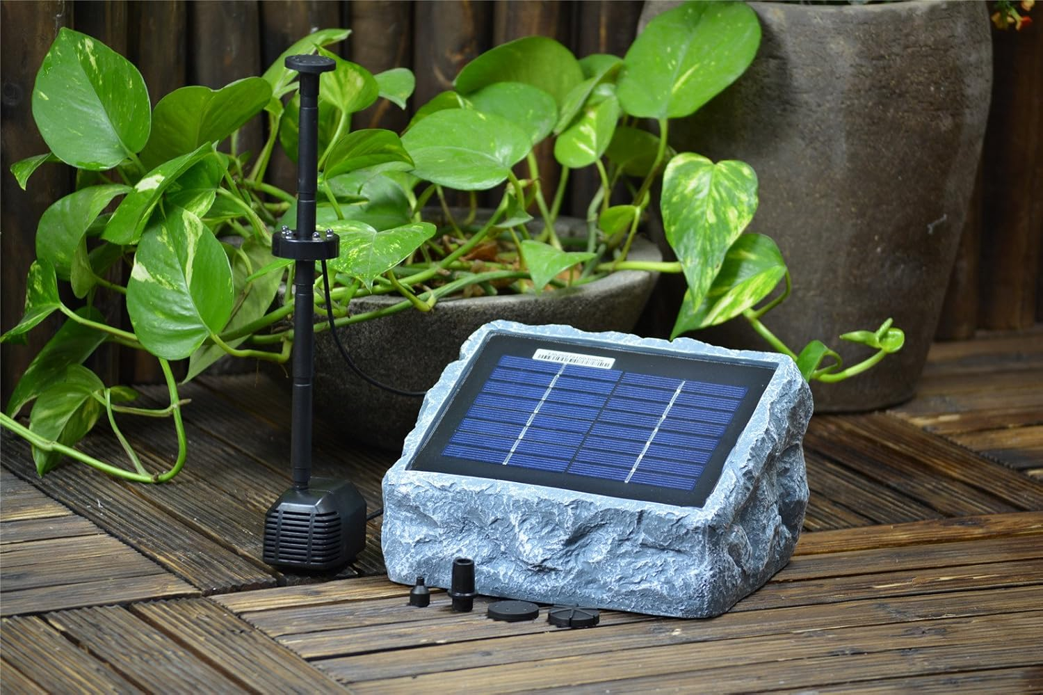 Gray Stone Solar Water Pump Kit with LED Light