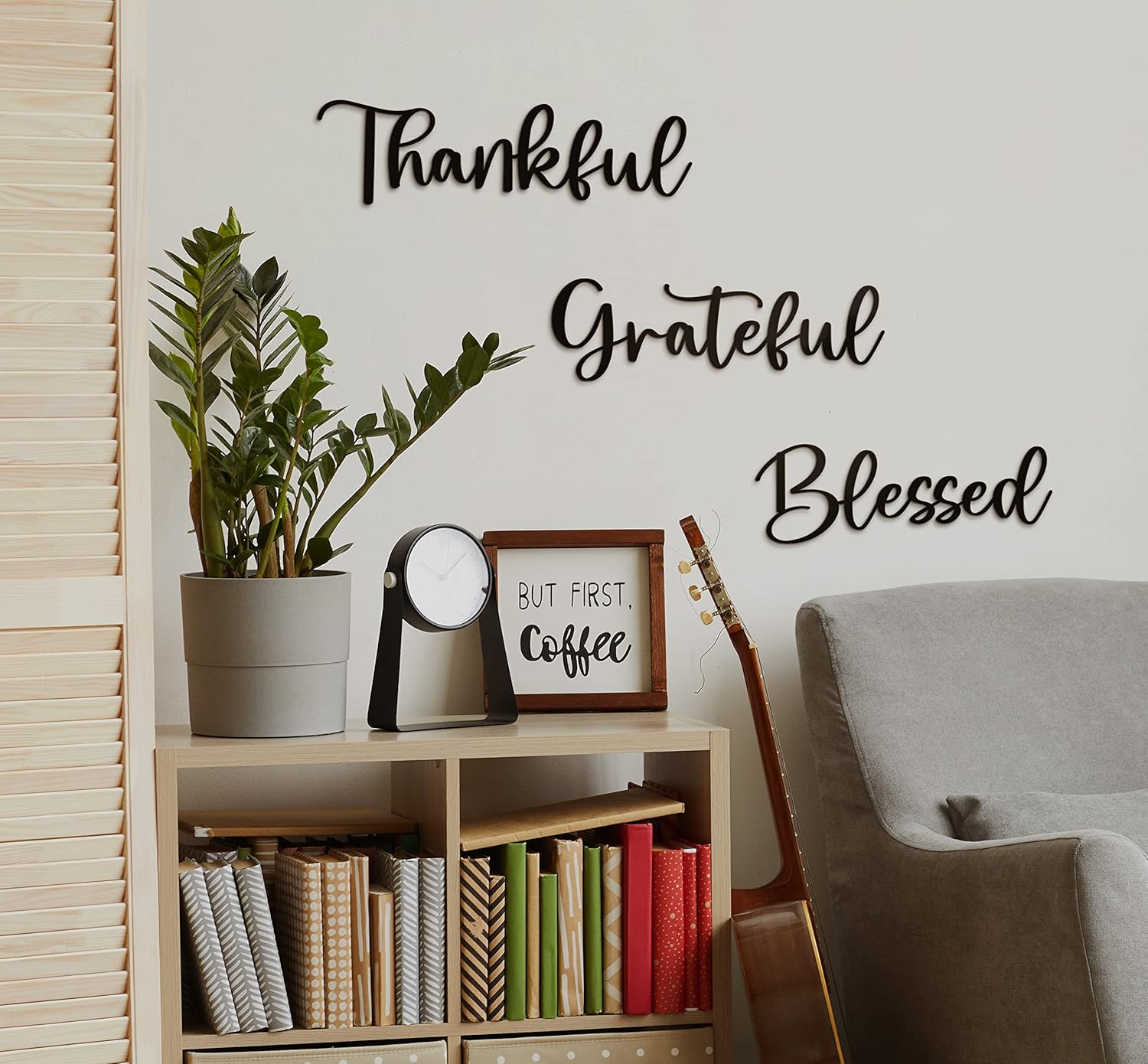 Vivegate Metal Wall Art Decor - 17.5'' x 15.5'' Thankful Grateful Blessed Signage, 3 Pieces, Black, Durable Sign for Home Decor