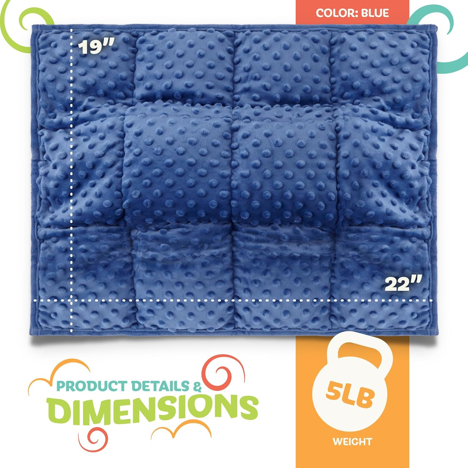Blue 5lb Plush Minky Weighted Blanket for Kids