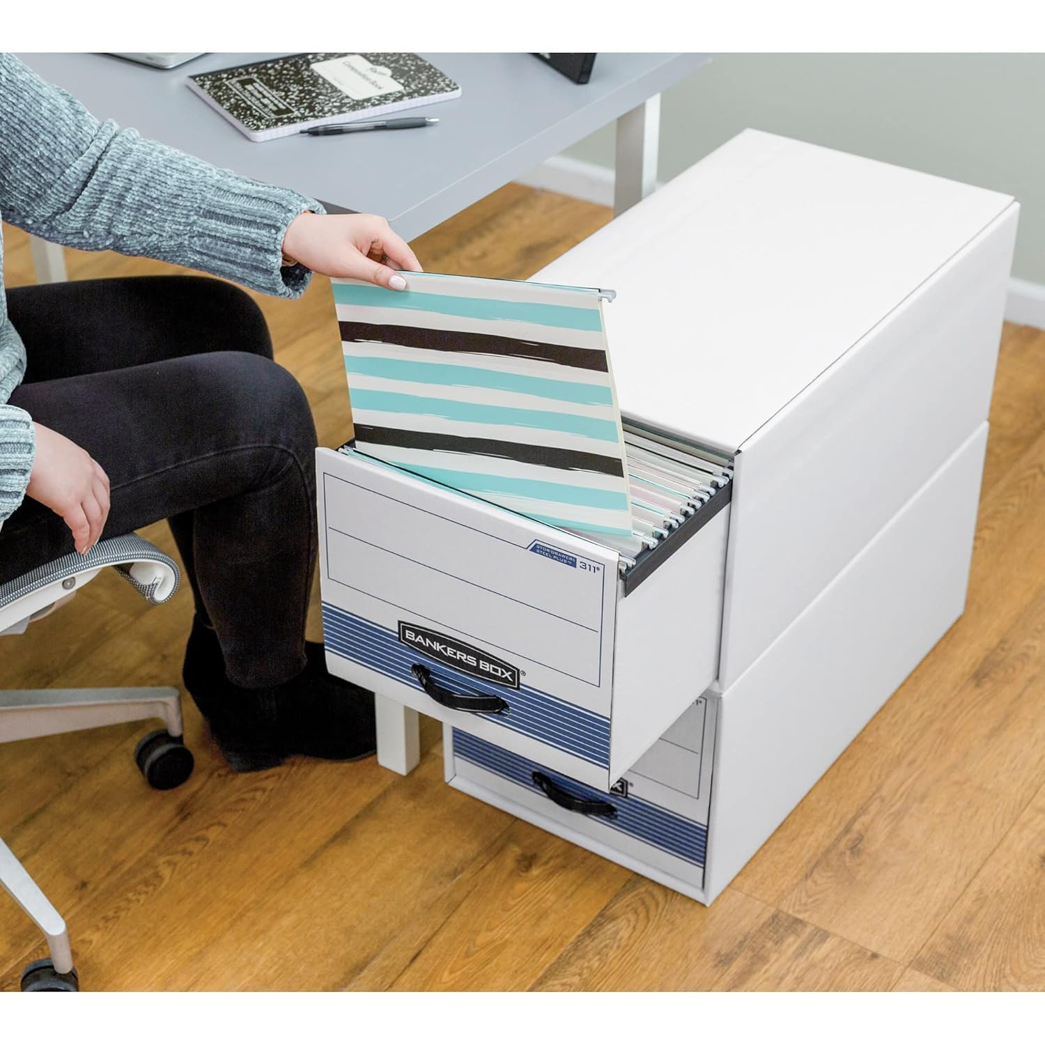 Bankers Box STOR/DRAWER STEEL PLUS Extra Space-Saving Filing Cabinet, Stacks up to 5 High, Legal, 6 Pack (00312) , White