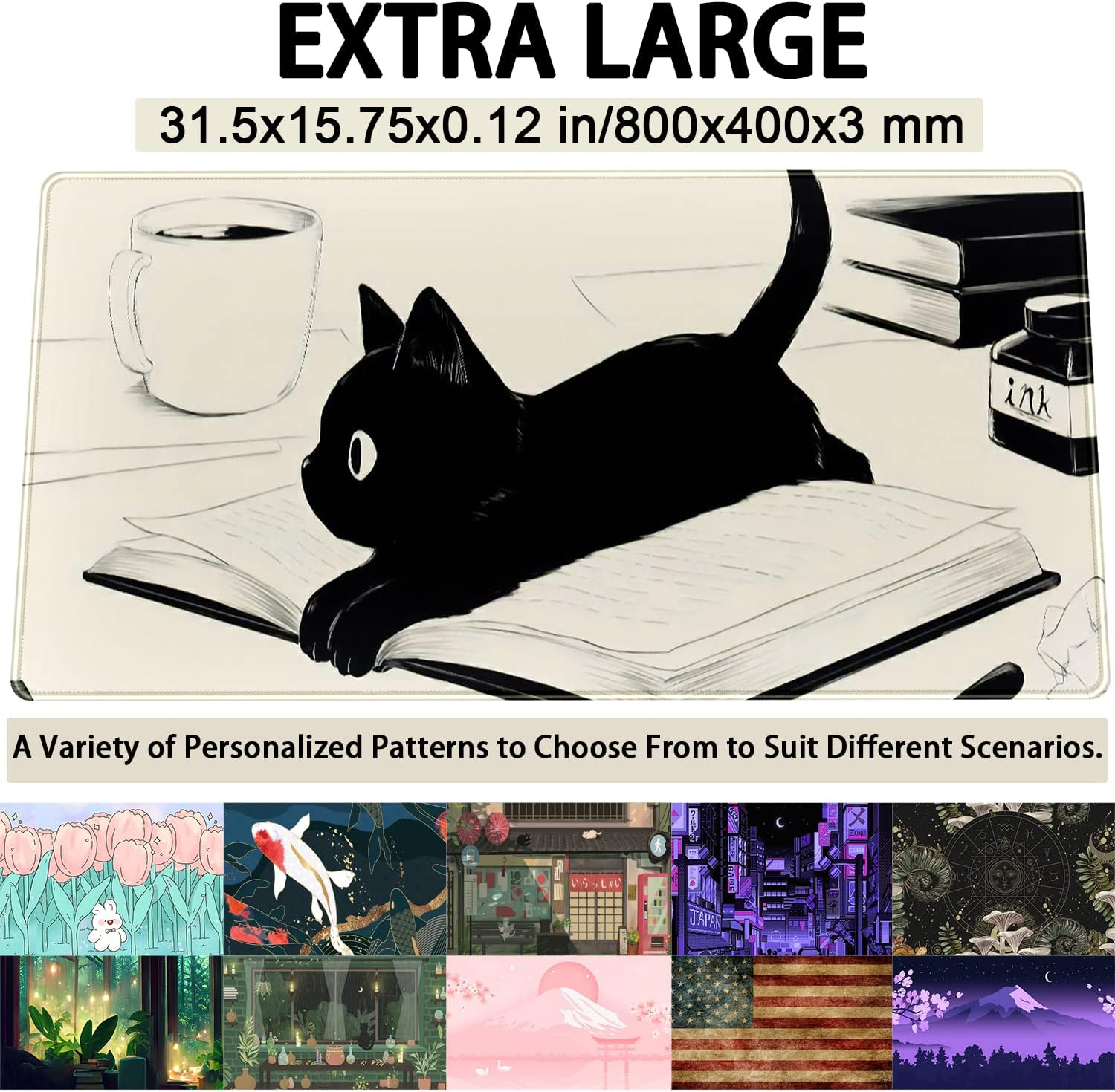 Cute Anime Cat Kawaii Desk Mat Beige Mouse Pads XXL, Anime Aesthetic Desk Pad Large, Cartoon Manga Gaming Deskmat Extend Keyboard Mat Pad, Desktop Decor Accessories for Women Girl 31.5x15.75 in