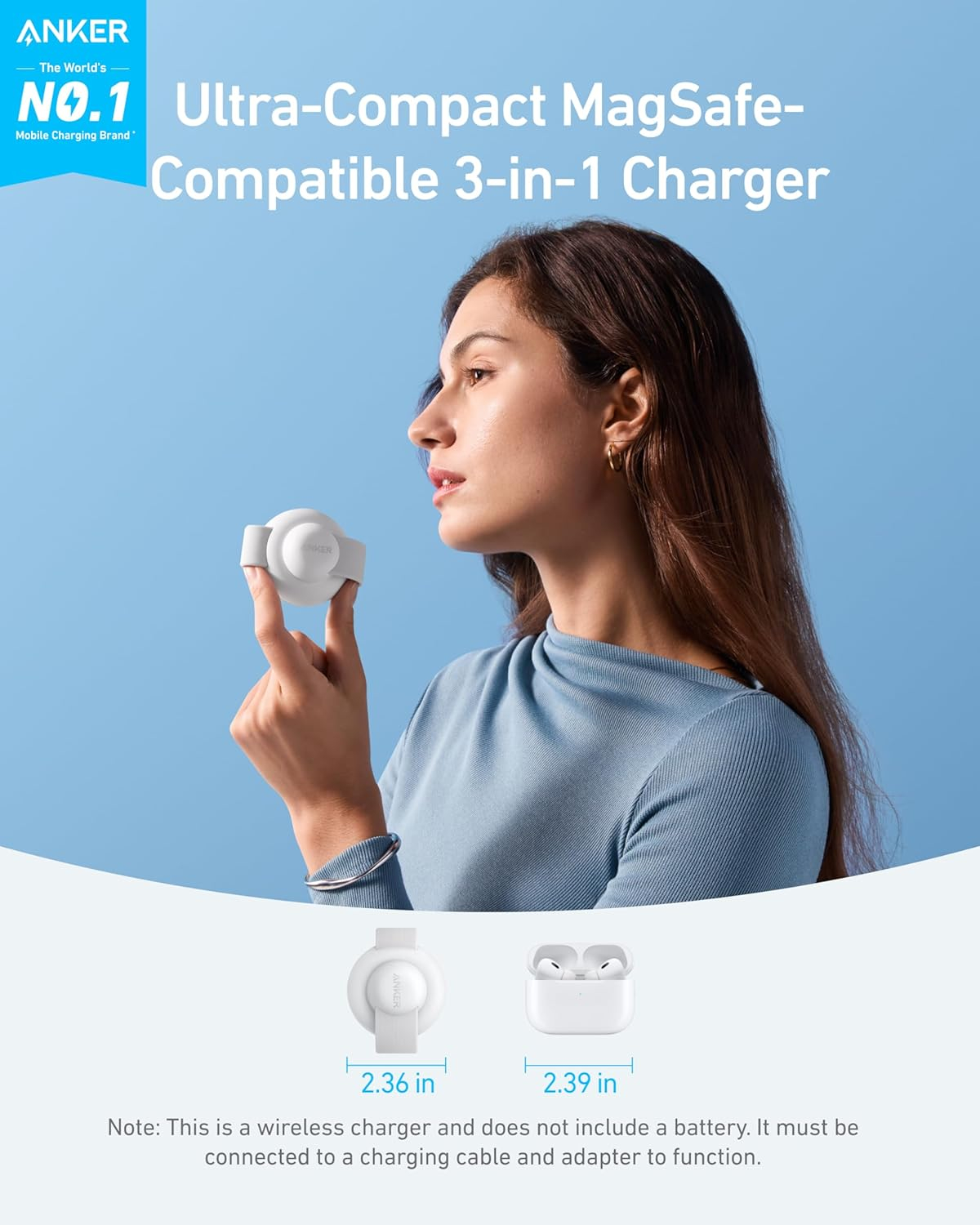 Anker MagSafe Compatible MagGo UFO 3-in-1 Charger, iPhone 16 Wireless Charger Station, Qi2 Certified 15W, Foldable Travel Charging Pad, for iPhone 15/14/13/12, AirPods, Apple Watch (Not a Power Bank)