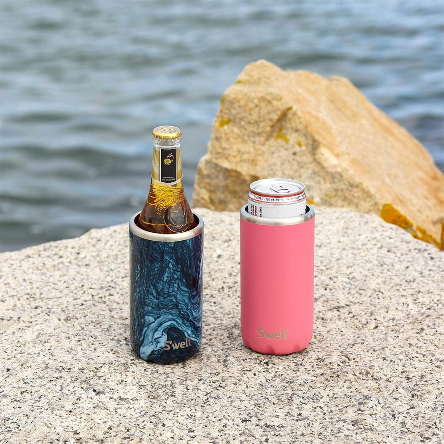 S'well Stainless Steel Chiller - Slim Azurite Marble - Fits 12oz Cans and Slim Bottles Triple-Layered Vacuum-Insulated Keeps Drinks Cool for Up to 6 Hours - Dishwasher-Safe BPA-Free for Travel