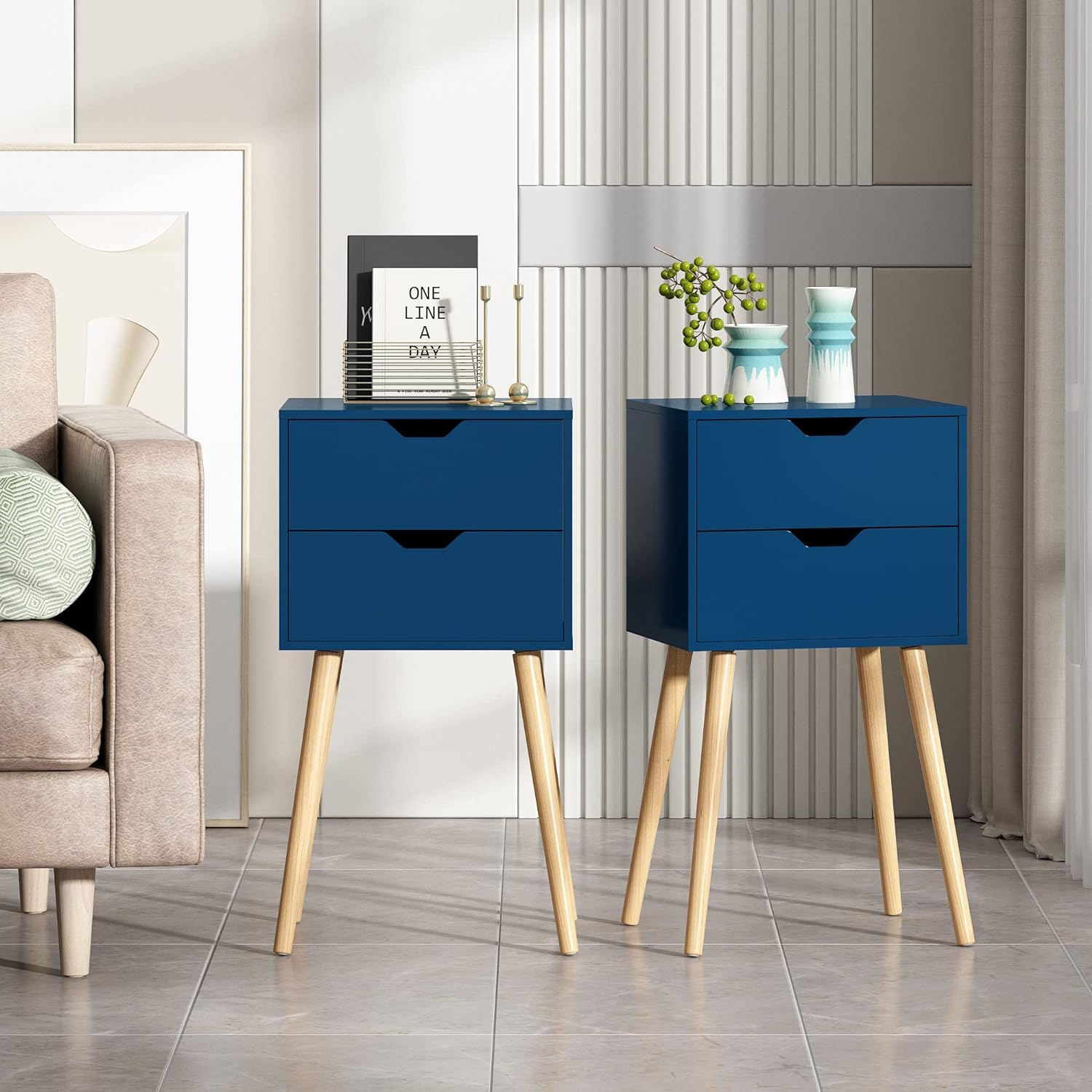JAXPETY Nightstand Set of 2, 2 Drawers Bedside Tables, End Table for Bedroom Living Room