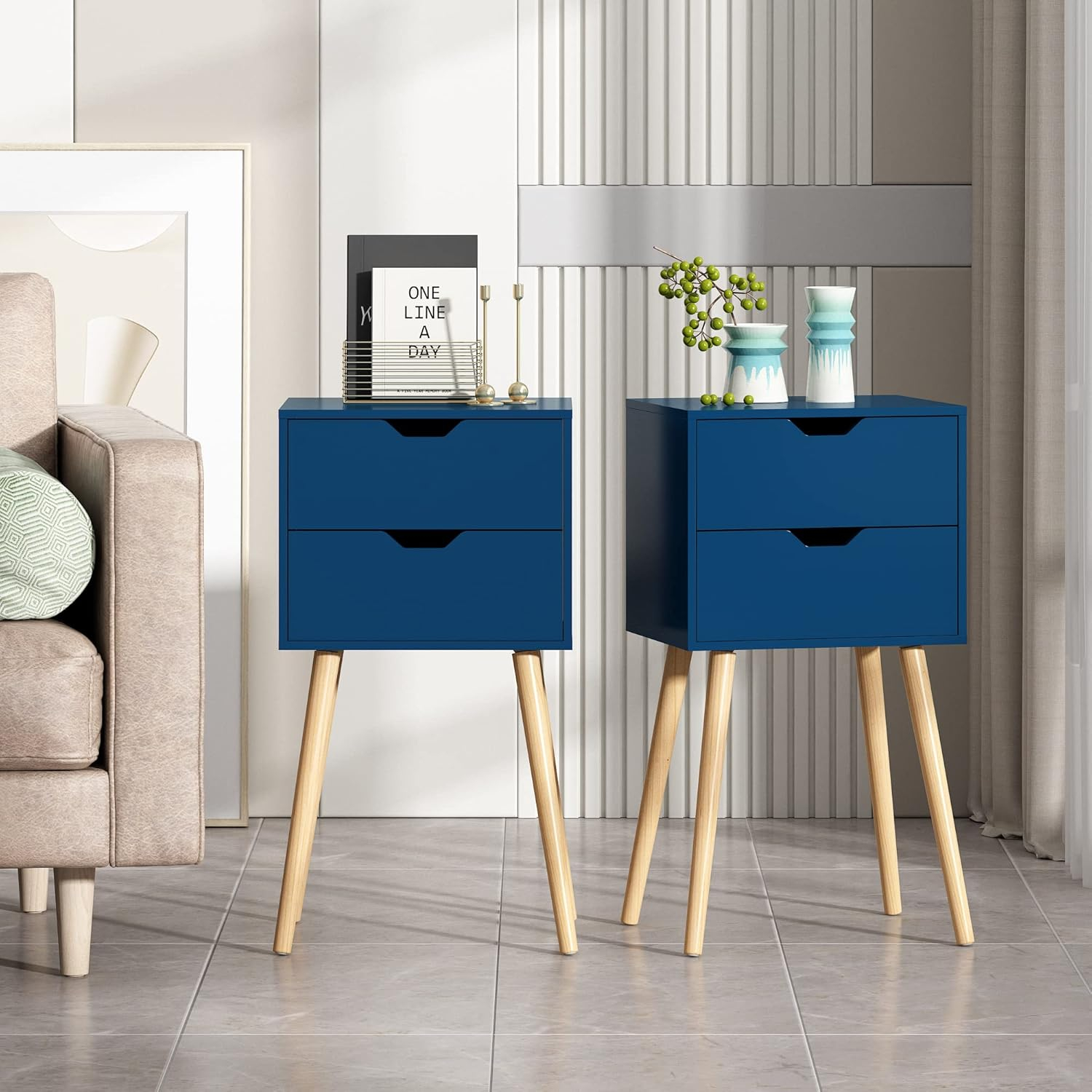 JAXPETY Nightstand Set of 2, 2 Drawers Bedside Tables, End Table for Bedroom Living Room