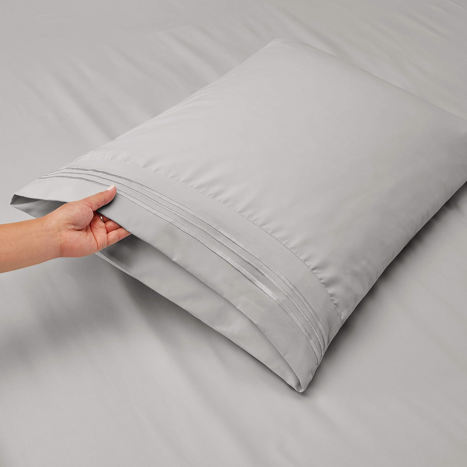Clara Clark 6 Piece 1800 Microfiber Collection Bed Sheet Set, Deep Pockets Fitted Sheet, Flex-Top King, Silver Gray