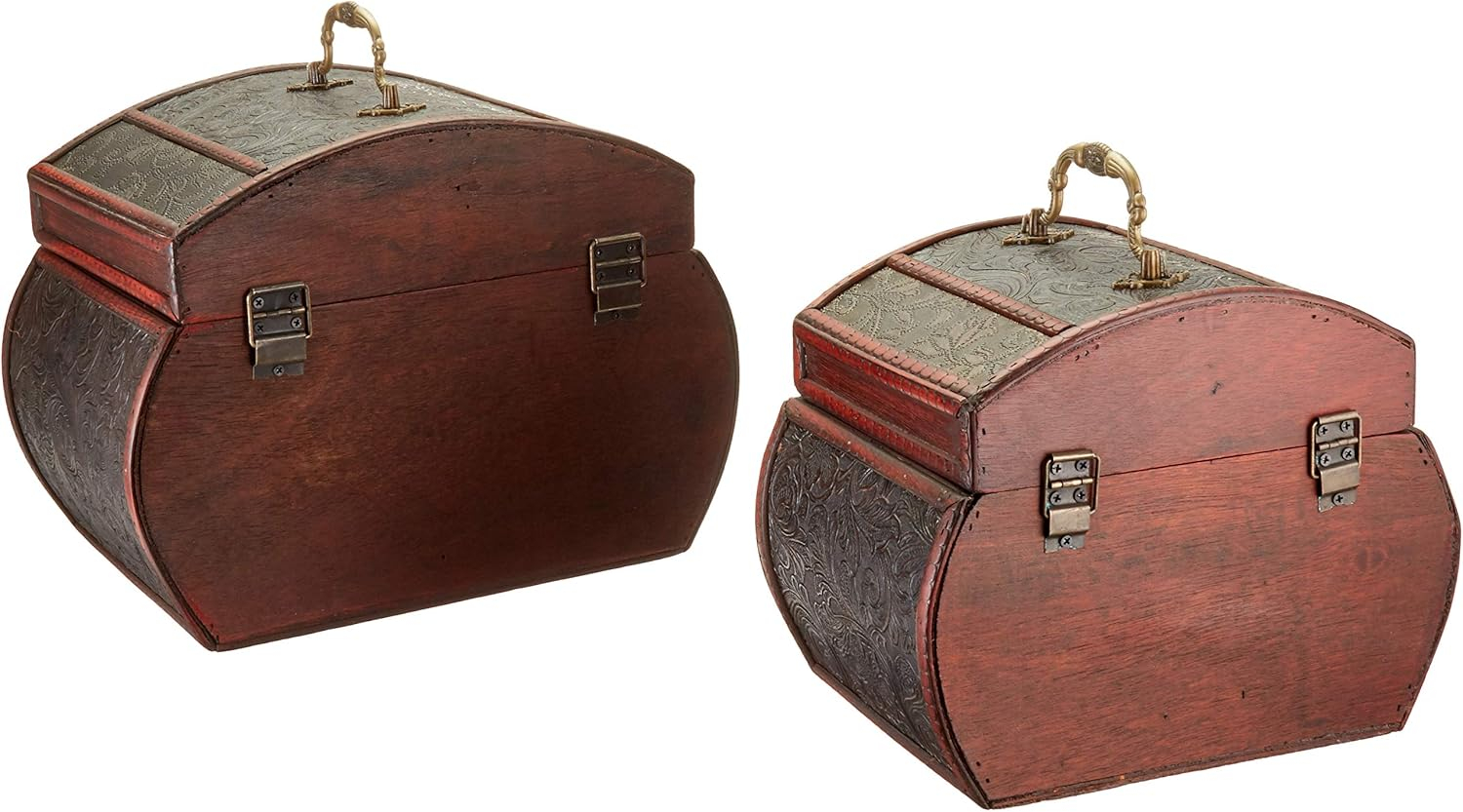 Elegant Brown and Wine Floral Wooden Decorative Chest Set