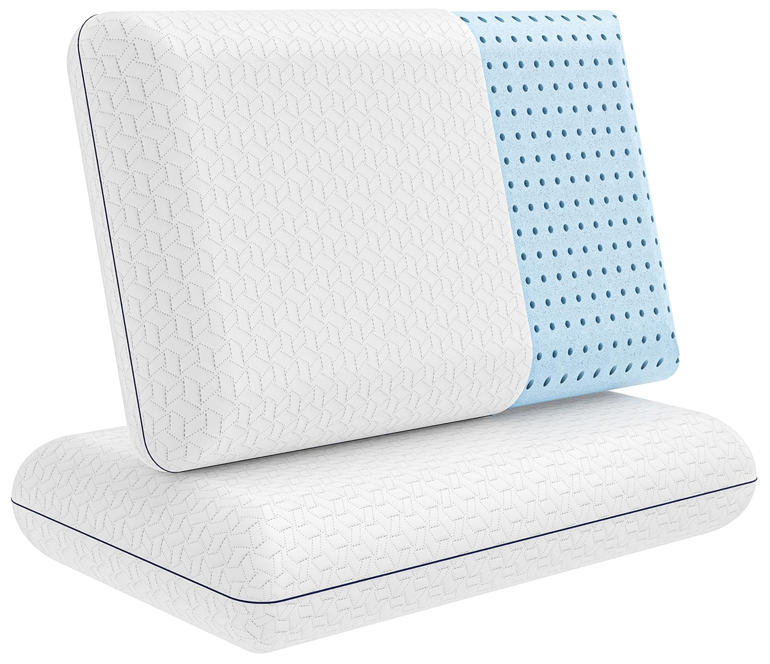 Vaverto Gel Memory Foam Pillow -Standard Size - Ventilated, Premium Bed Pillows with Washable and Bamboo Pillow Cover, Cooling, Orthopedic Sleeping, Side and Back Sleepers - 2 Pack