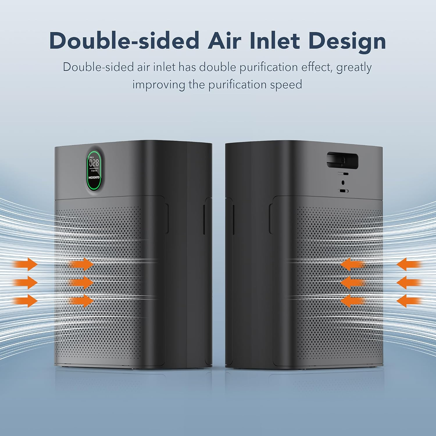 MORENTO Air Purifiers for Home Large Room up to 1076 Sq Ft with PM 2.5 Display Air Quality Sensor,Remove 99.97% of Pet Hair with Double-Sided Air Inlet, 24db, Black, 1 Pack