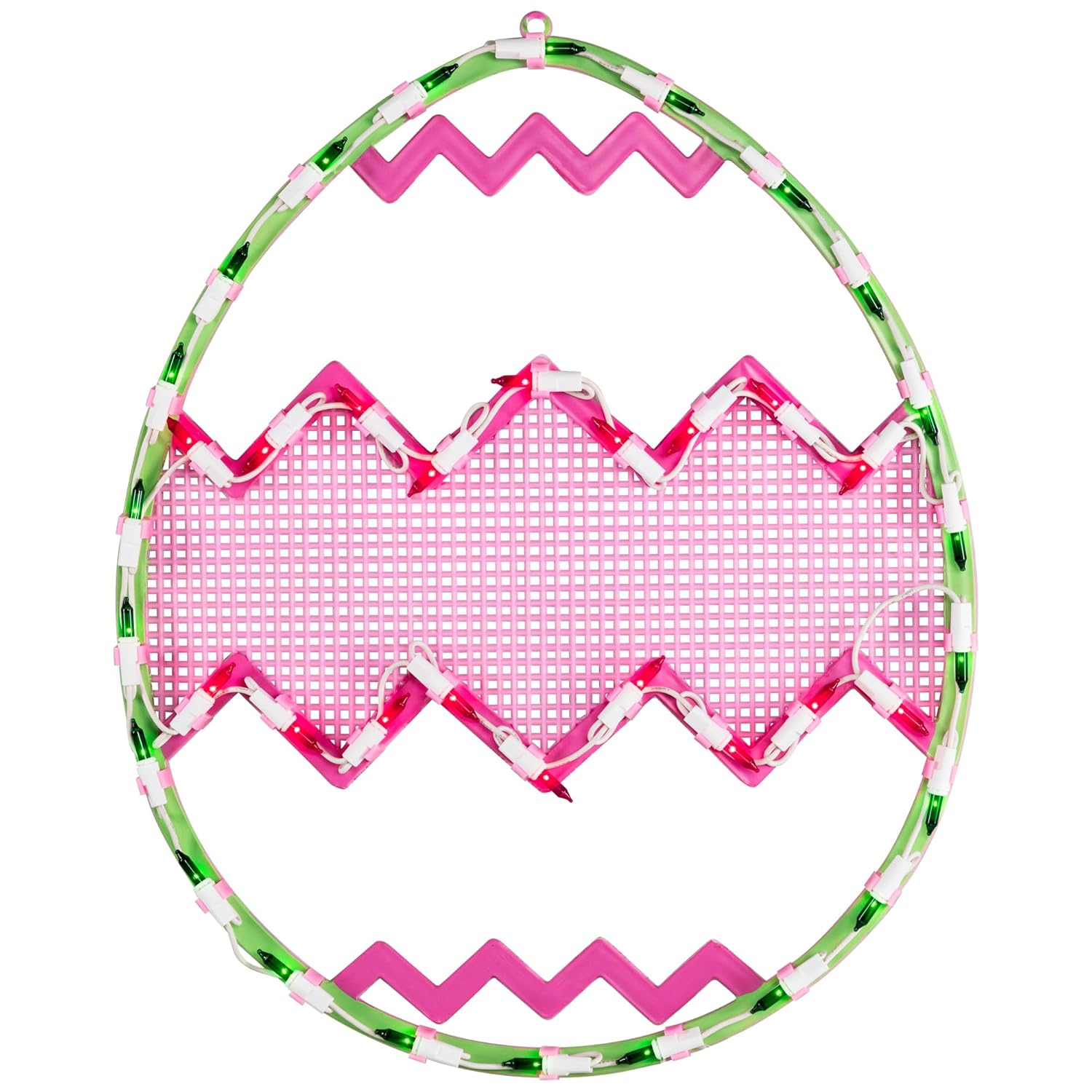 Northlight Lighted Chevron Stripe Easter Egg Window Decoration - 17" - Green and Pink