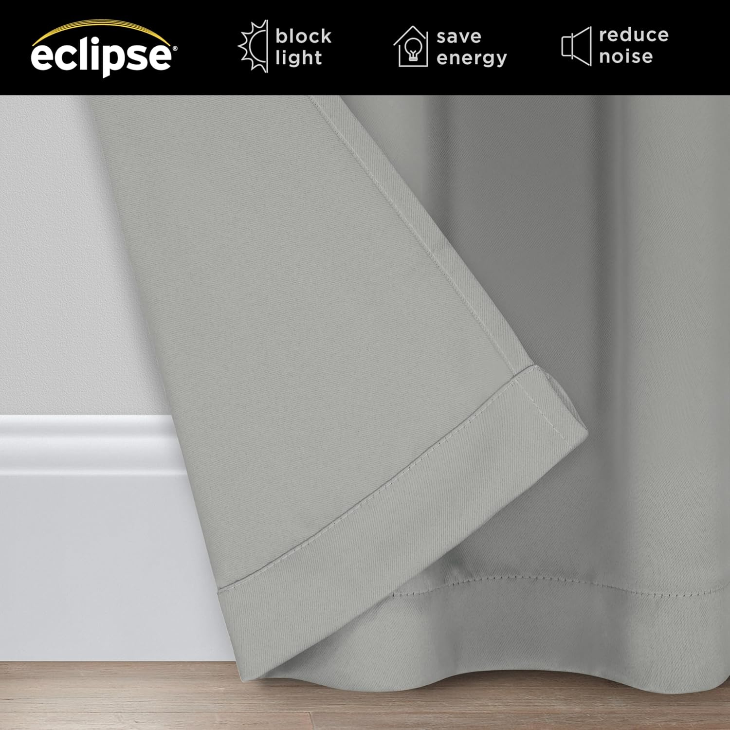 Eclipse Blackout Curtains, Darrell Thermaweave Grommet Extra Wide Curtains, Sliding Door Curtains 84 in x 100 in, Grey, Sold as a Single Curtain Panel