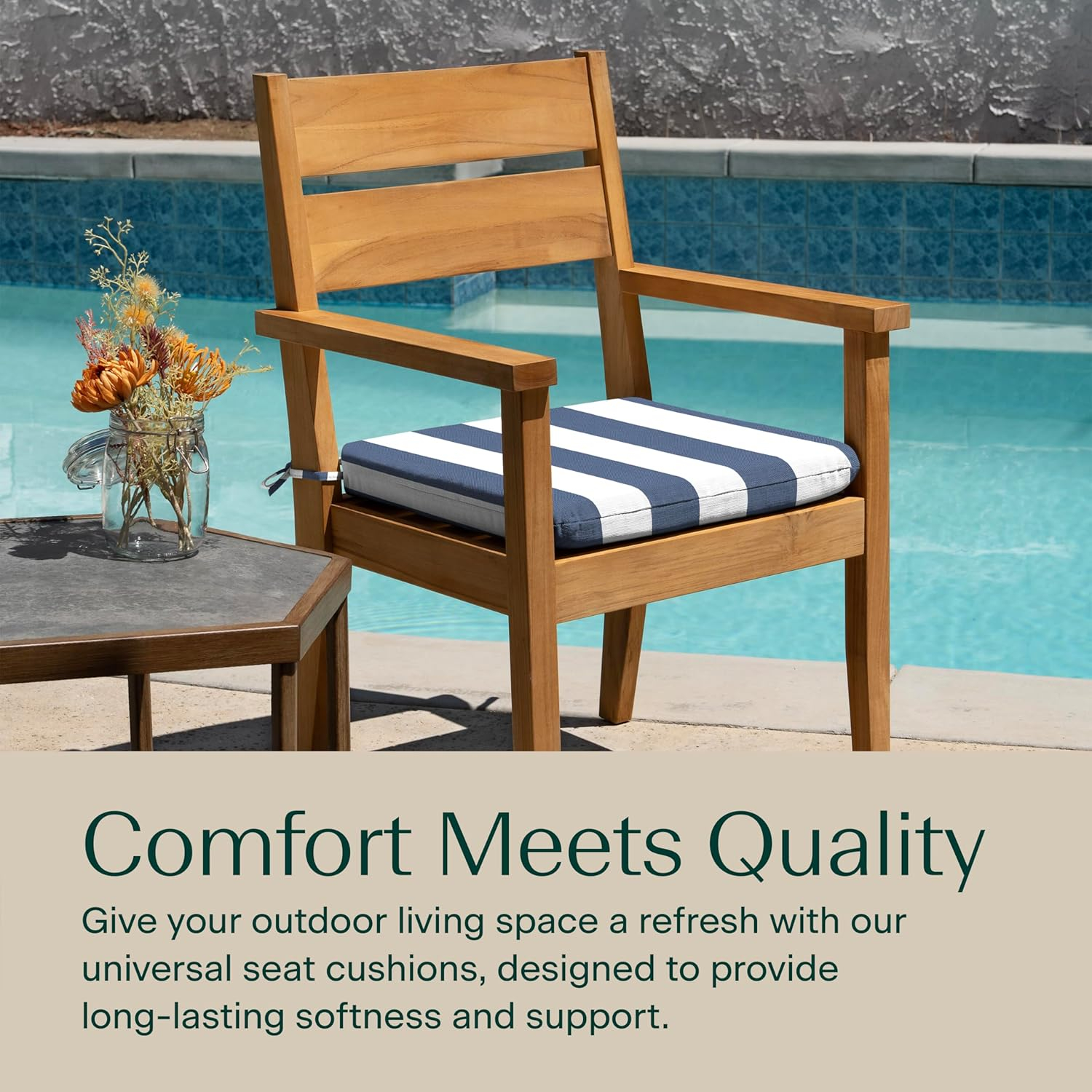 Honeycomb 18"W x 17.5"D Navy & White Outdoor Universal Seat Cushion