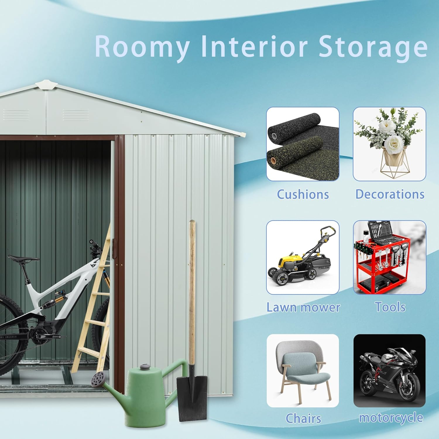 8 x 4 FT Outdoor Storage Shed, Metal Garden Shed with with Updated Frame Structure, Tool Sheds for Backyard Garden Patio Lawn White